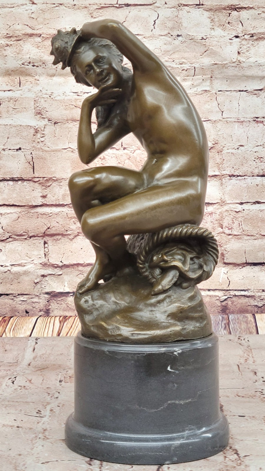 Hot Cast Nude Woman on Basket of Fish by Carpeaux - Detailed Bronze Sculpture Figurine