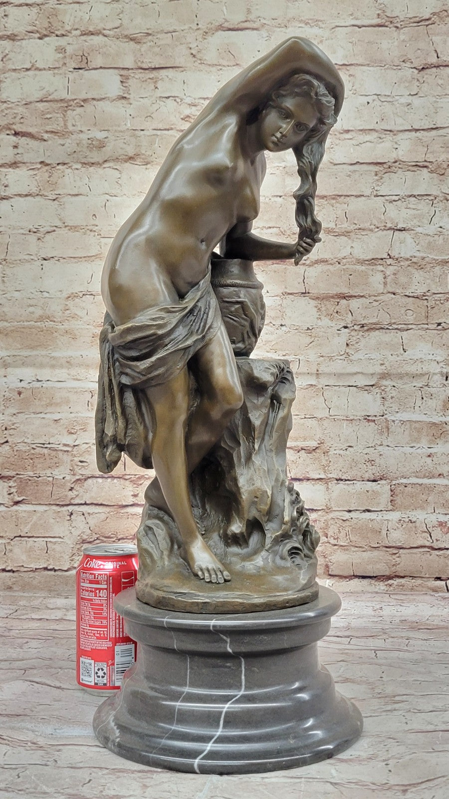 Handcrafted Bronze Statue: Nude Girl Washing Hair, Classic Artwork Decor