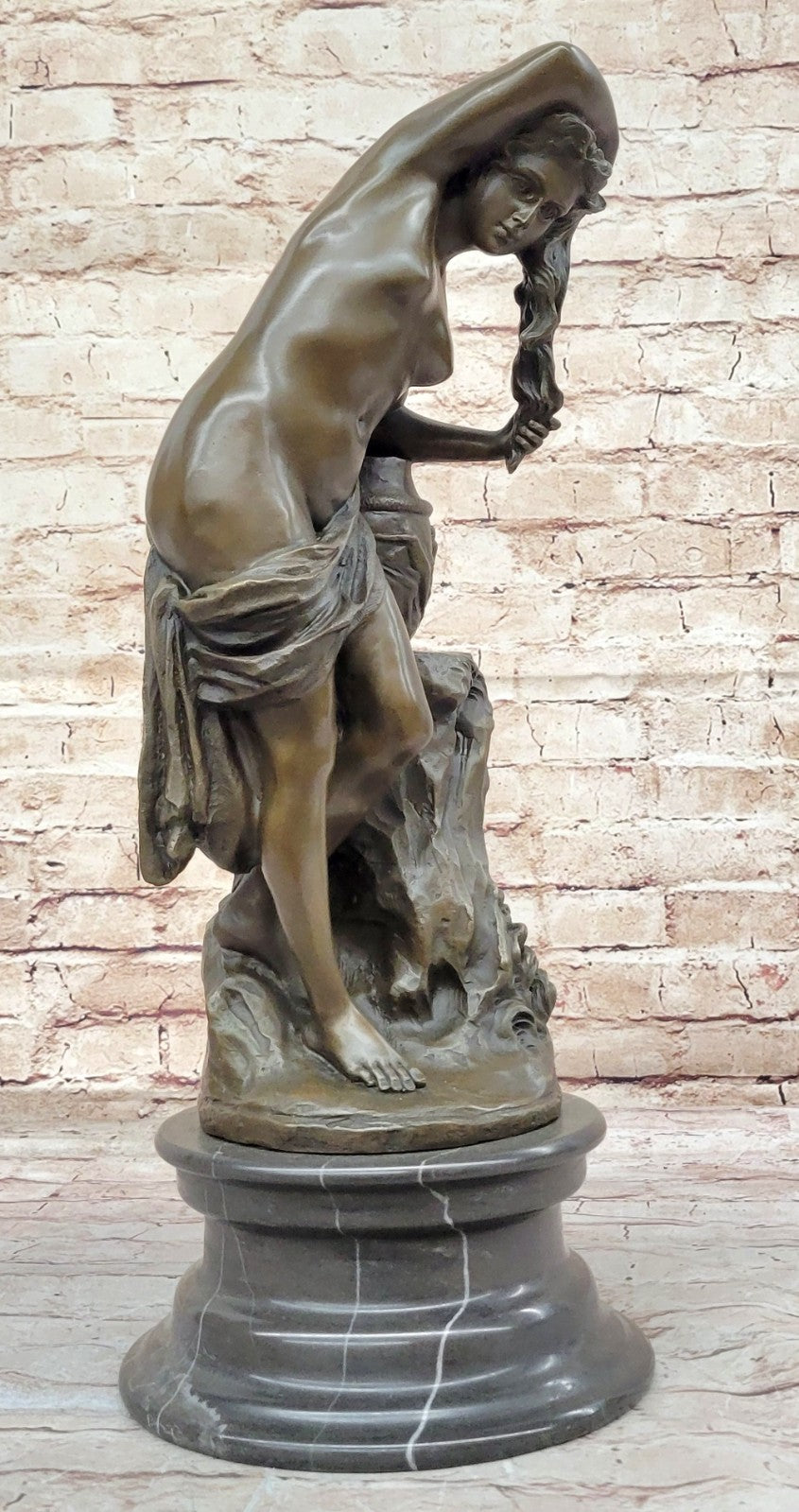 Handcrafted Bronze Statue: Nude Girl Washing Hair, Classic Artwork Decor