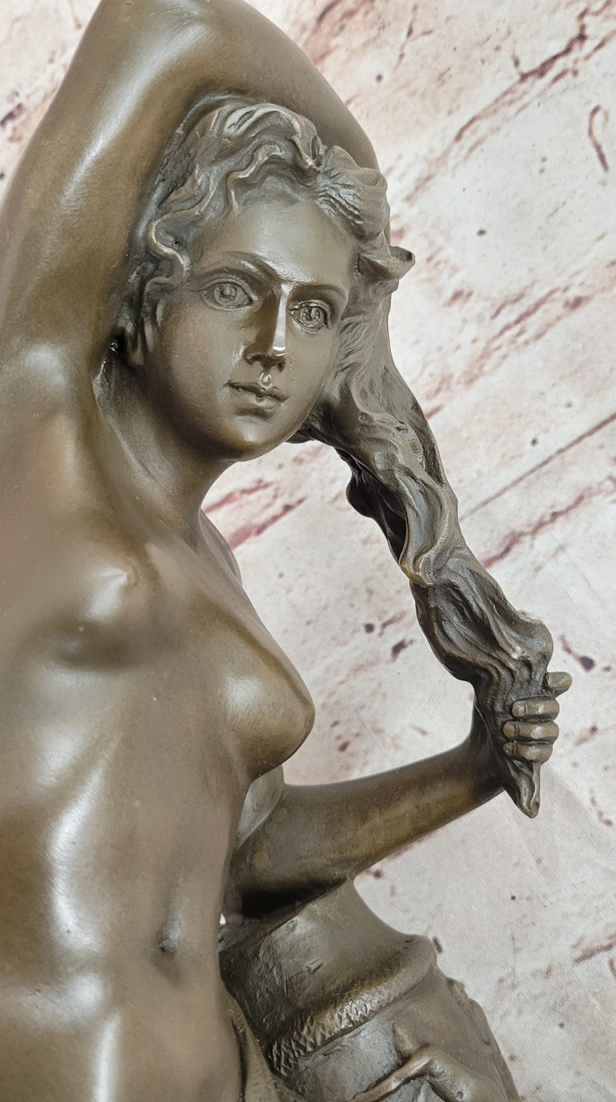 Handcrafted Bronze Statue: Nude Girl Washing Hair, Classic Artwork Decor