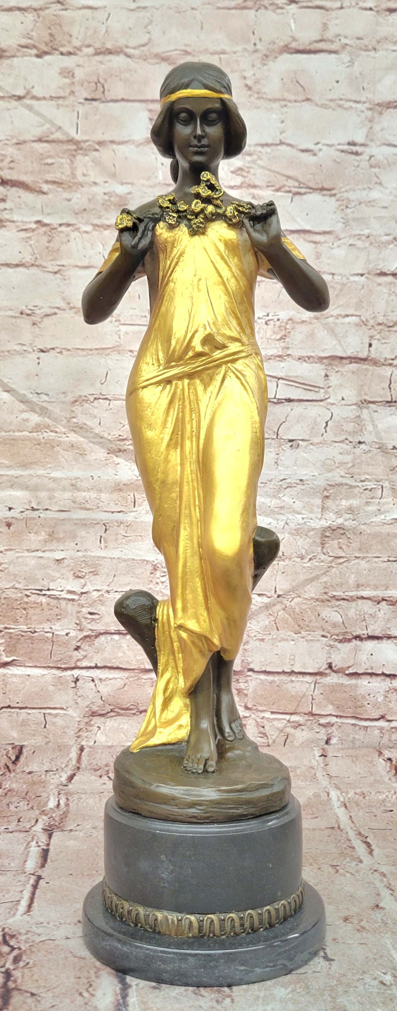 Bronze Female Nymph Sculpture Signed Pittaluga Gold Patina Fine Art Artwork