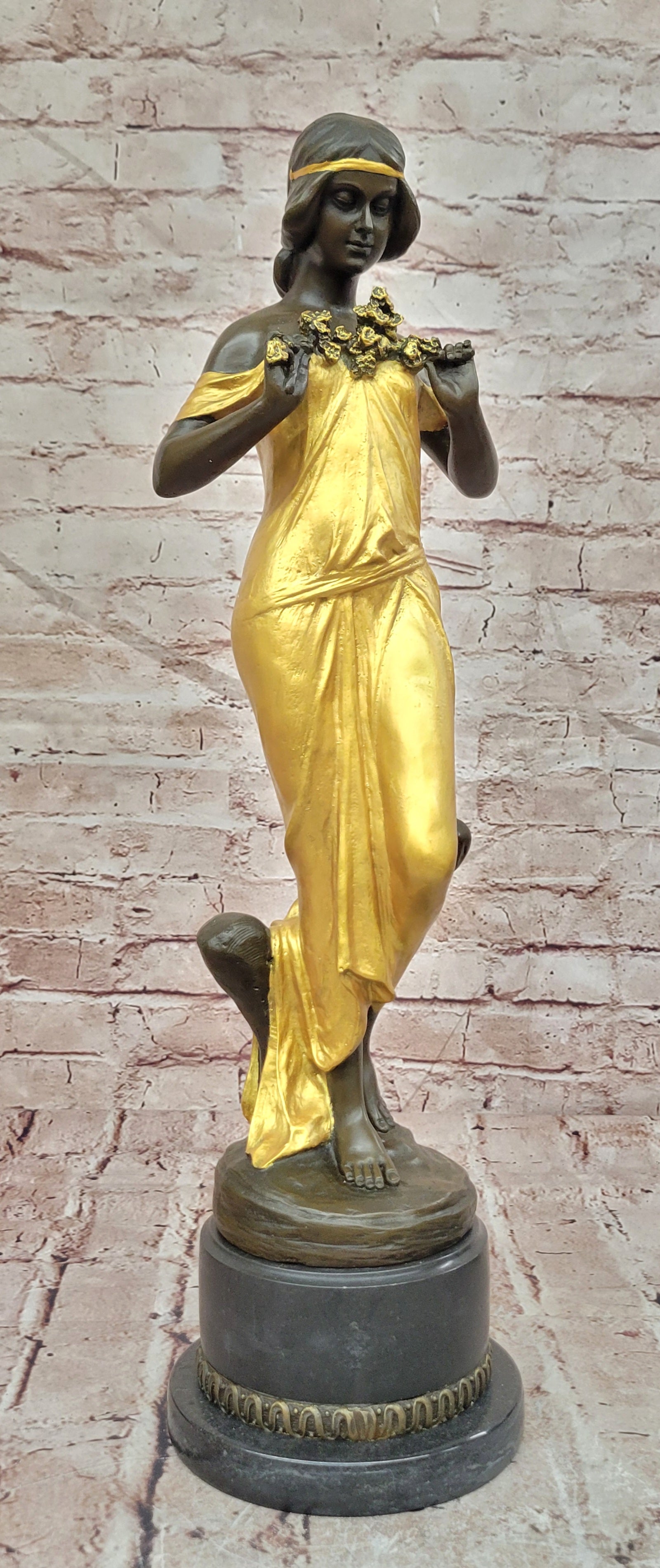 Bronze Female Nymph Sculpture Signed Pittaluga Gold Patina Fine Art Artwork