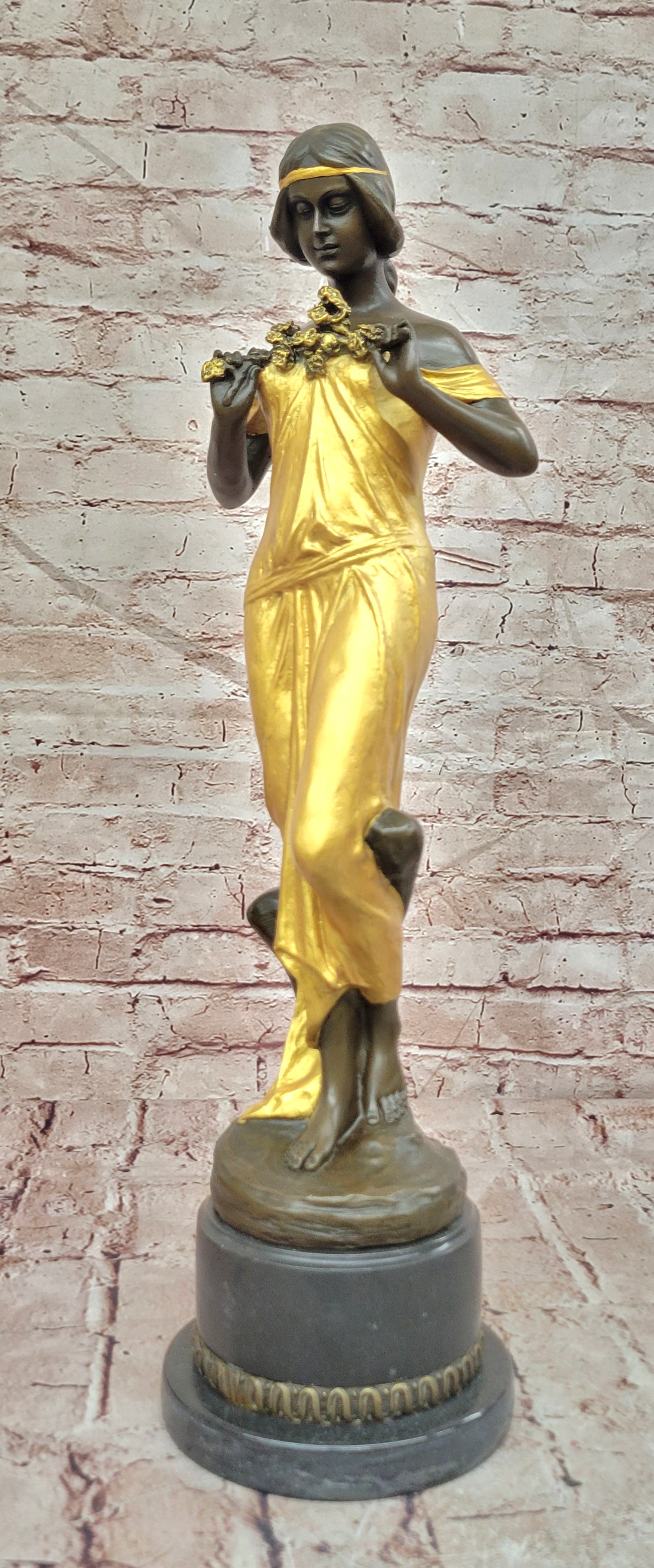 Bronze Female Nymph Sculpture Signed Pittaluga Gold Patina Fine Art Artwork