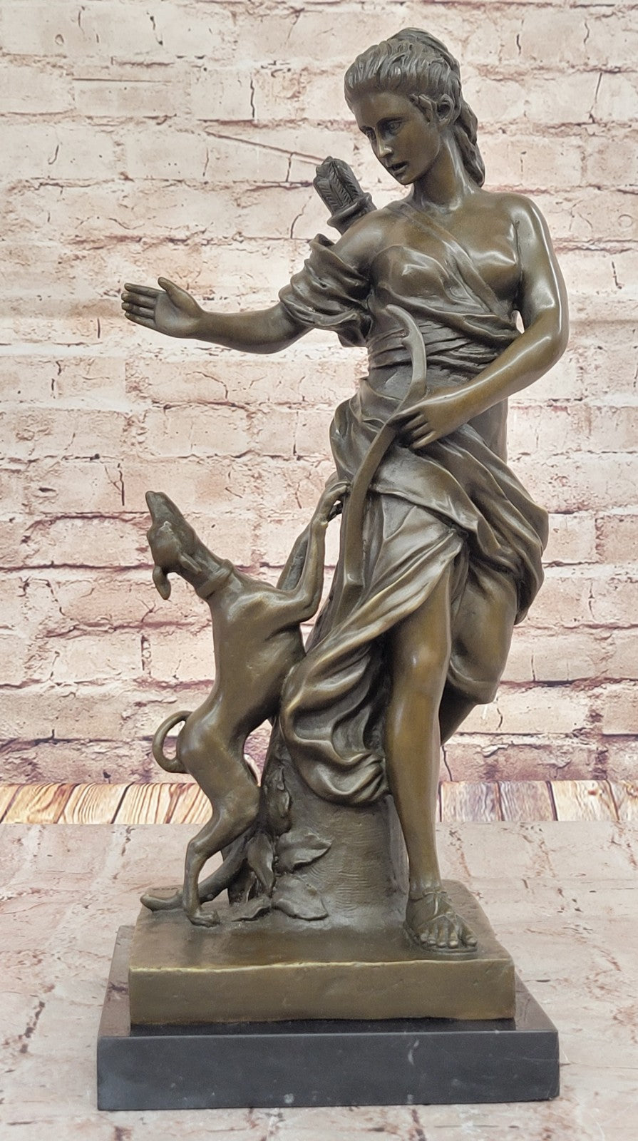 Handmade Bronze Diana the Huntress with Dog - Lost Wax Method Statue SALE