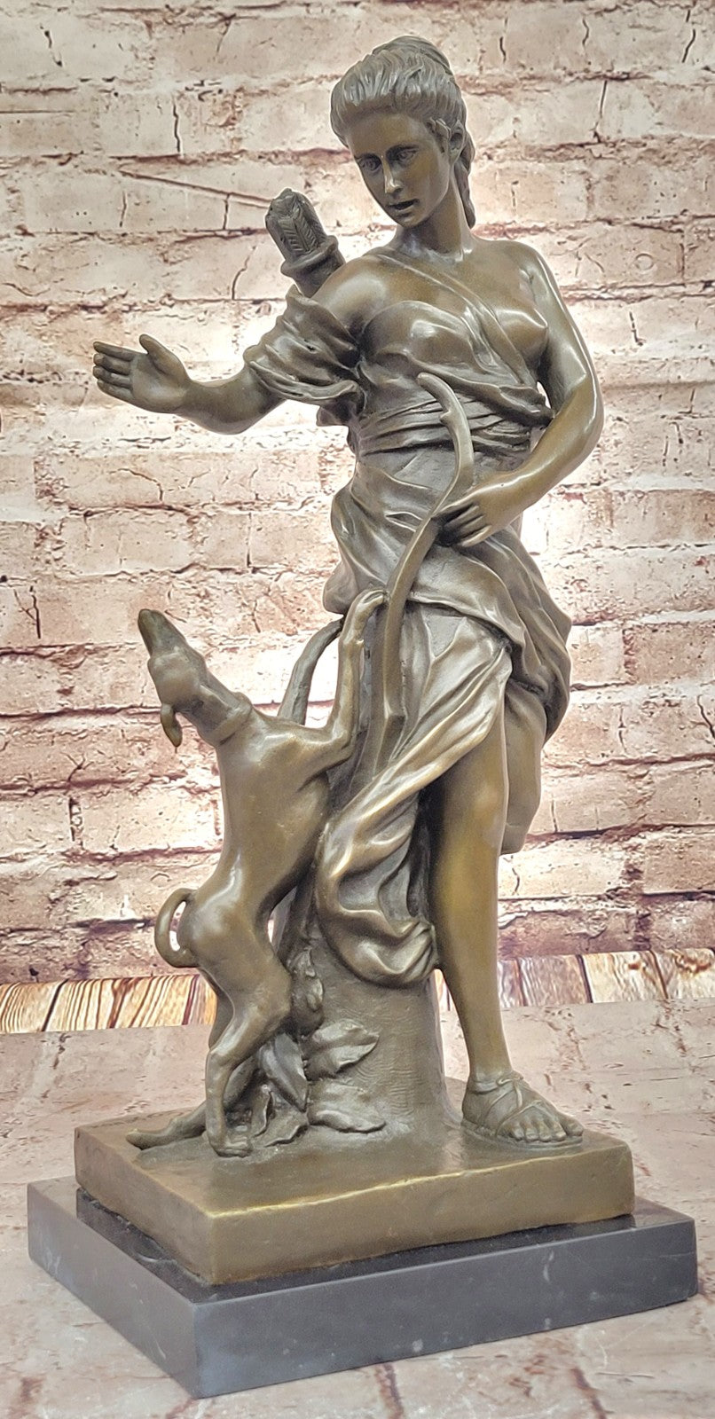 Handmade Bronze Diana the Huntress with Dog - Lost Wax Method Statue SALE