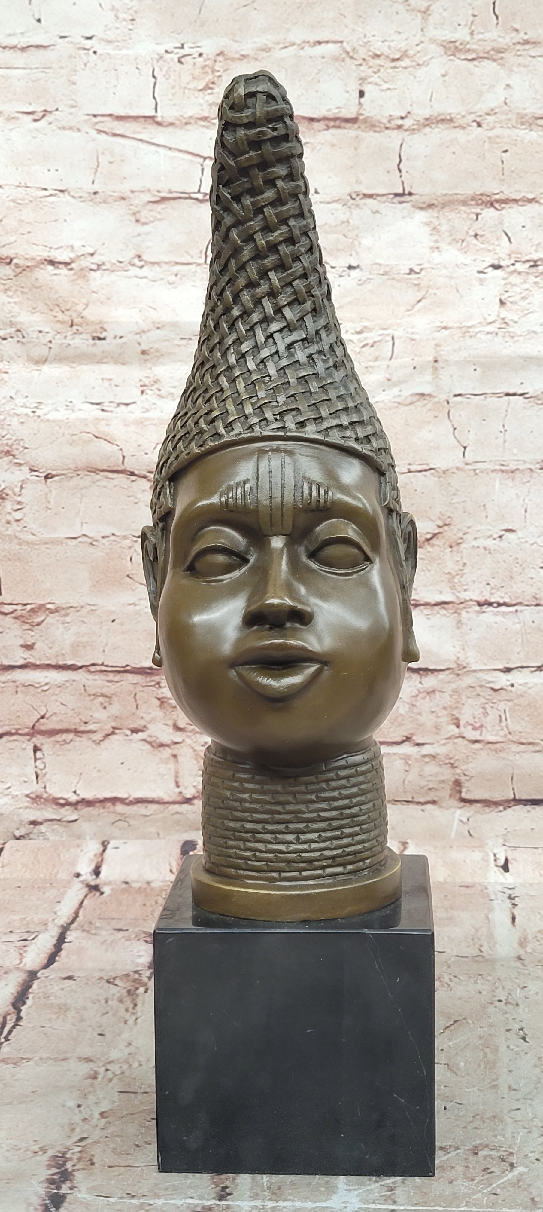 African Woman Bronze Bust Statue Queen Mother Idia Home Decor