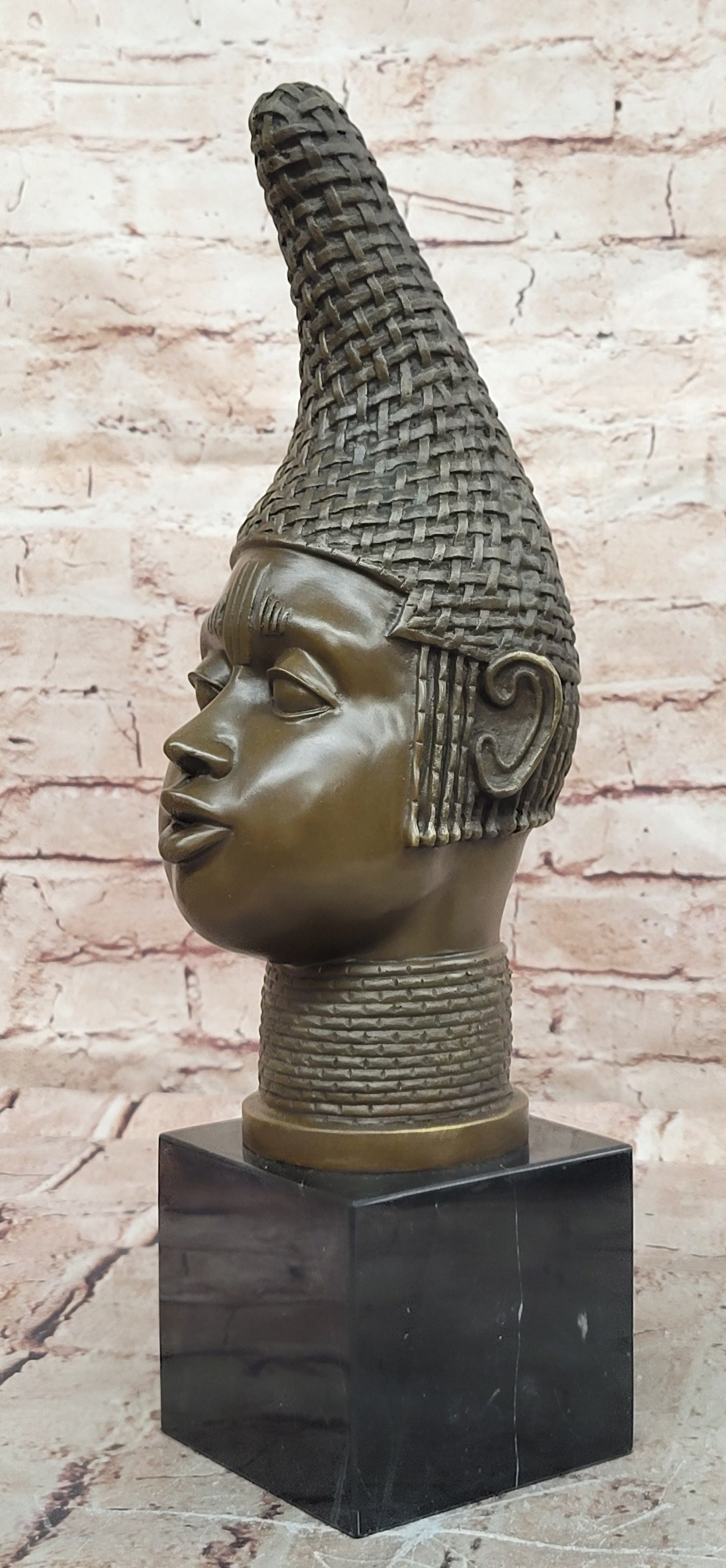 African Woman Bronze Bust Statue Queen Mother Idia Home Decor