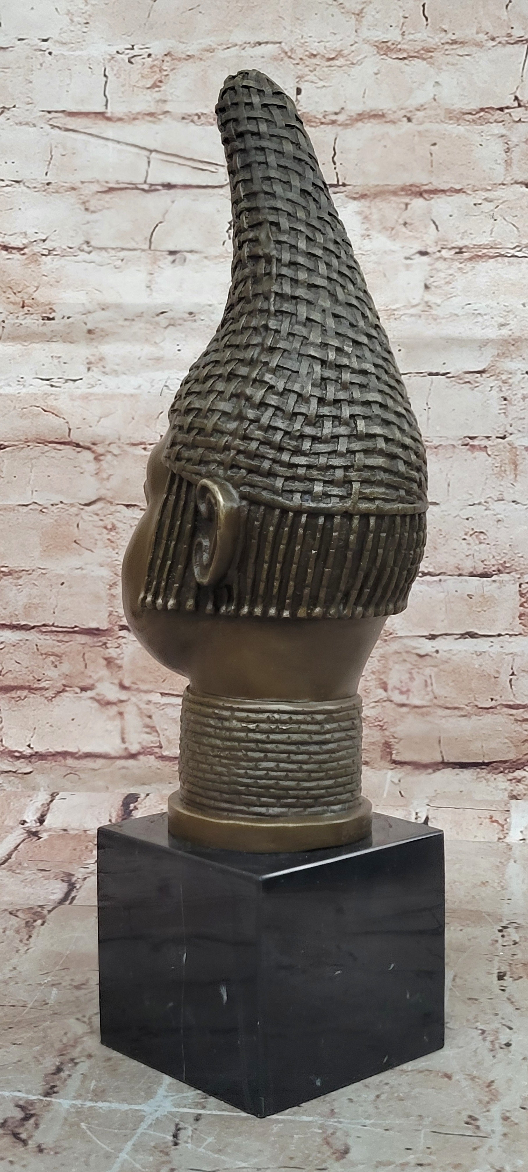 African Woman Bronze Bust Statue Queen Mother Idia Home Decor