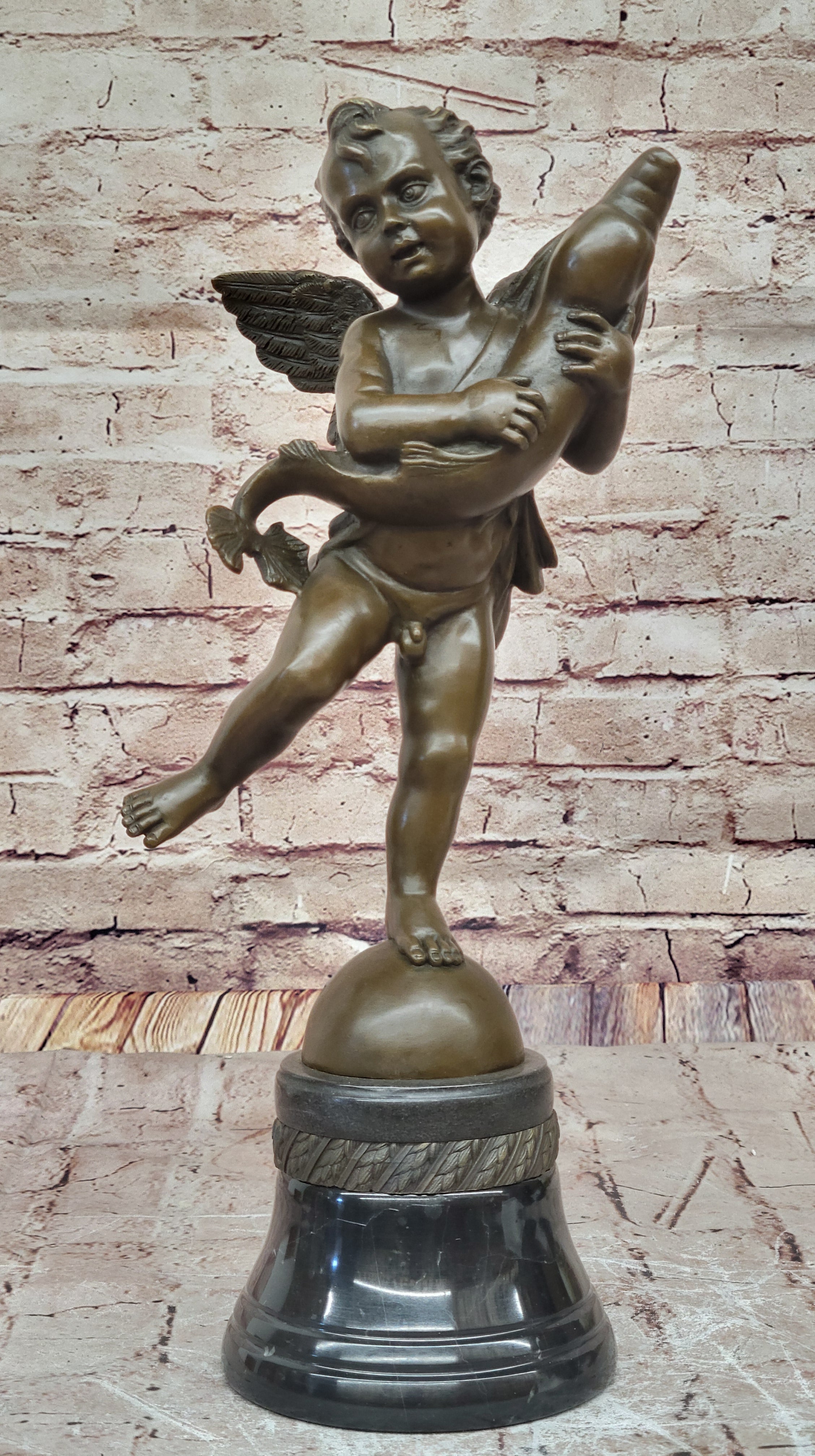 Collectible Bronze Sculpture: Artistic Semi-Nude Boy and Dolphin
