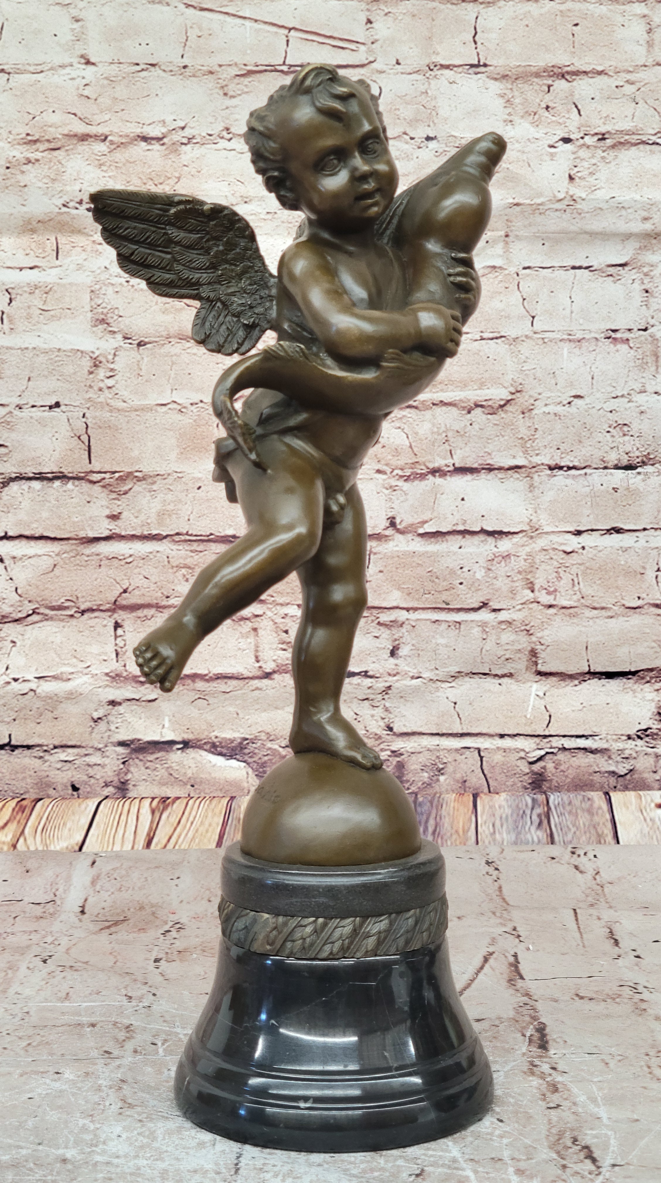 Collectible Bronze Sculpture: Artistic Semi-Nude Boy and Dolphin