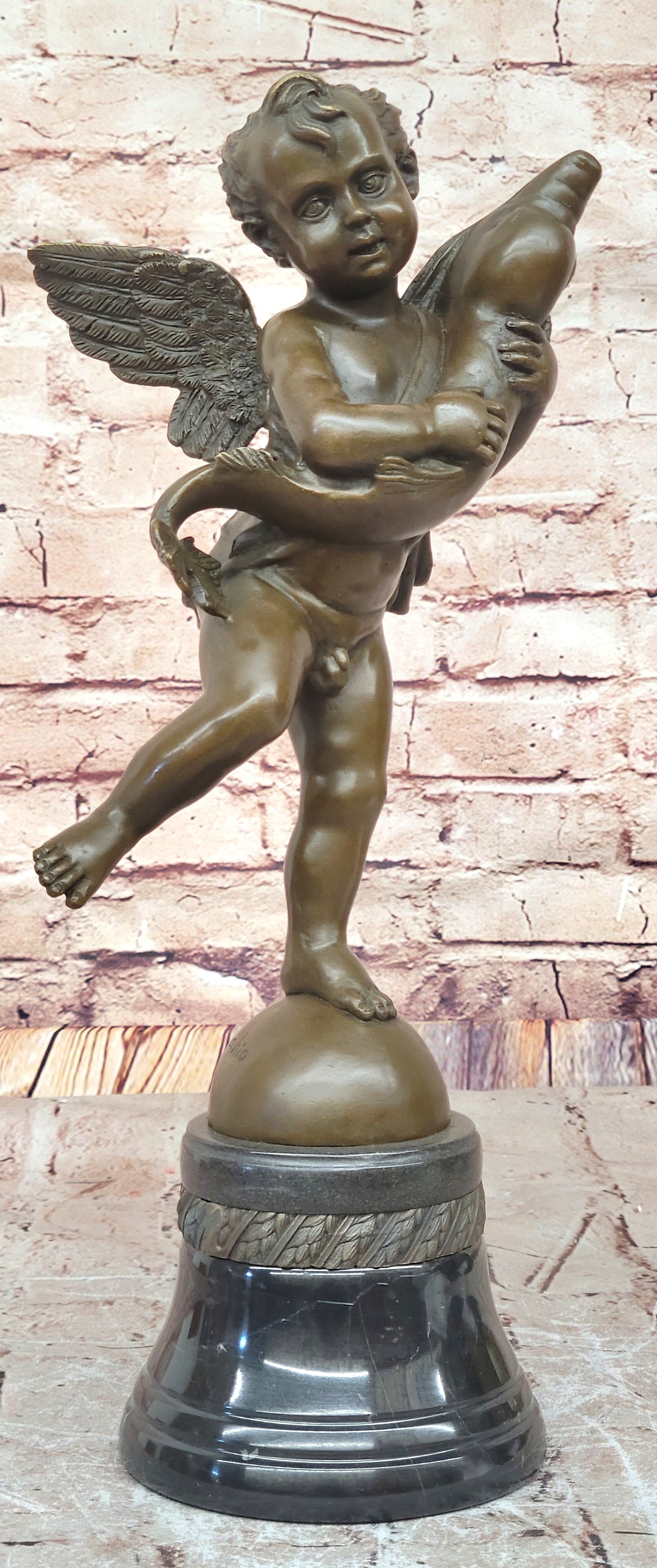 Collectible Bronze Sculpture: Artistic Semi-Nude Boy and Dolphin