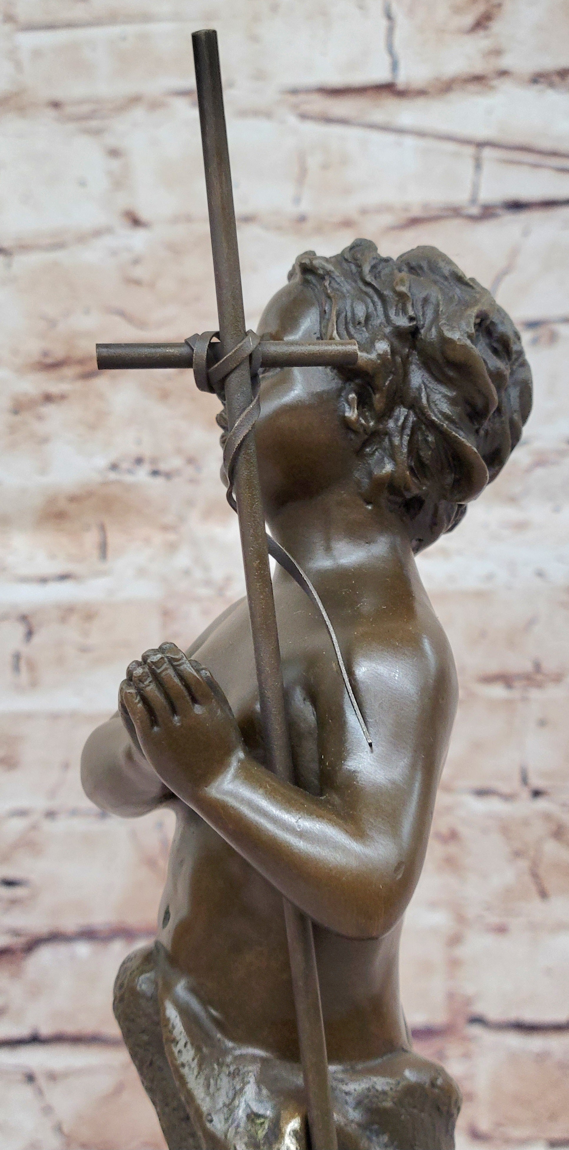 Handcrafted bronze sculpture SALE Nude Hand Praying Boy Belleuse Carrier Sign