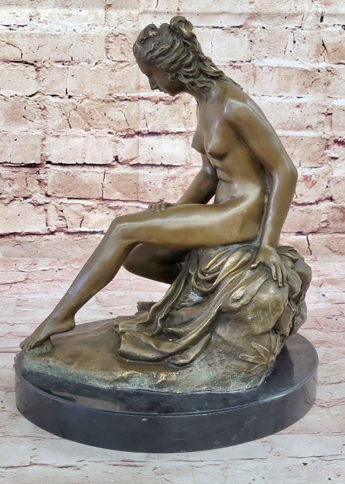 SOLID BRONZE FIGURE OF A NUDE MAIDEN AFTER ALLEGRAIN LOST WAX METHOD STATUE