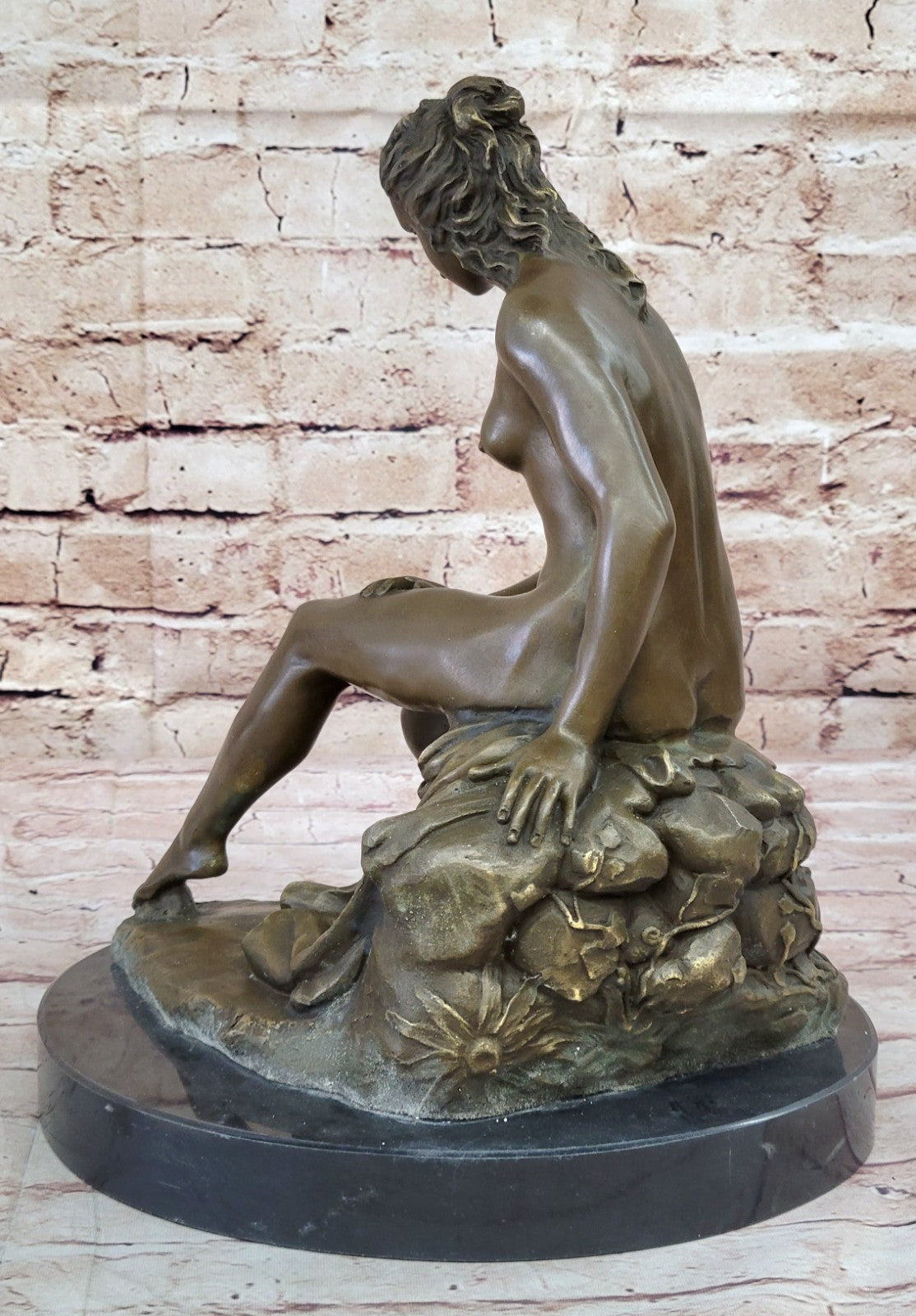 SOLID BRONZE FIGURE OF A NUDE MAIDEN AFTER ALLEGRAIN LOST WAX METHOD STATUE