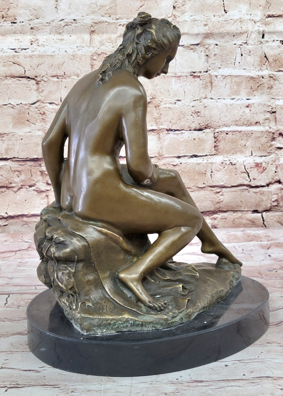 SOLID BRONZE FIGURE OF A NUDE MAIDEN AFTER ALLEGRAIN LOST WAX METHOD STATUE