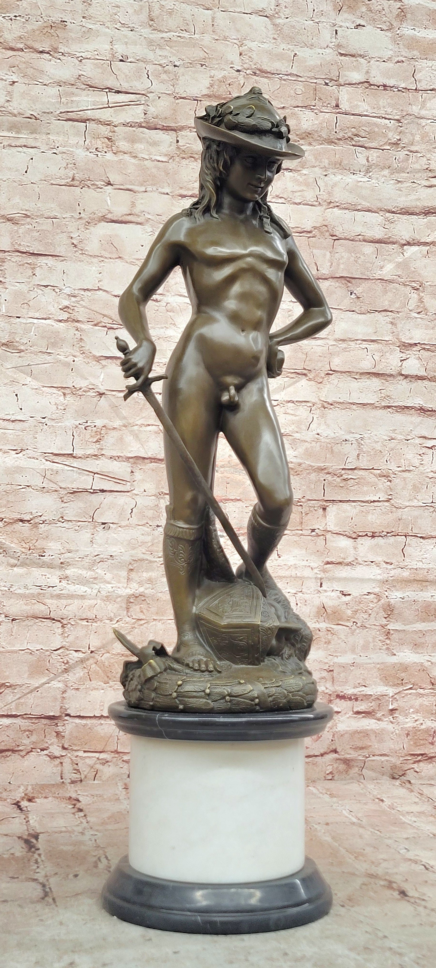 Bronze David Figurine Signed Donatello Classical Sculpture Fine Art Decor