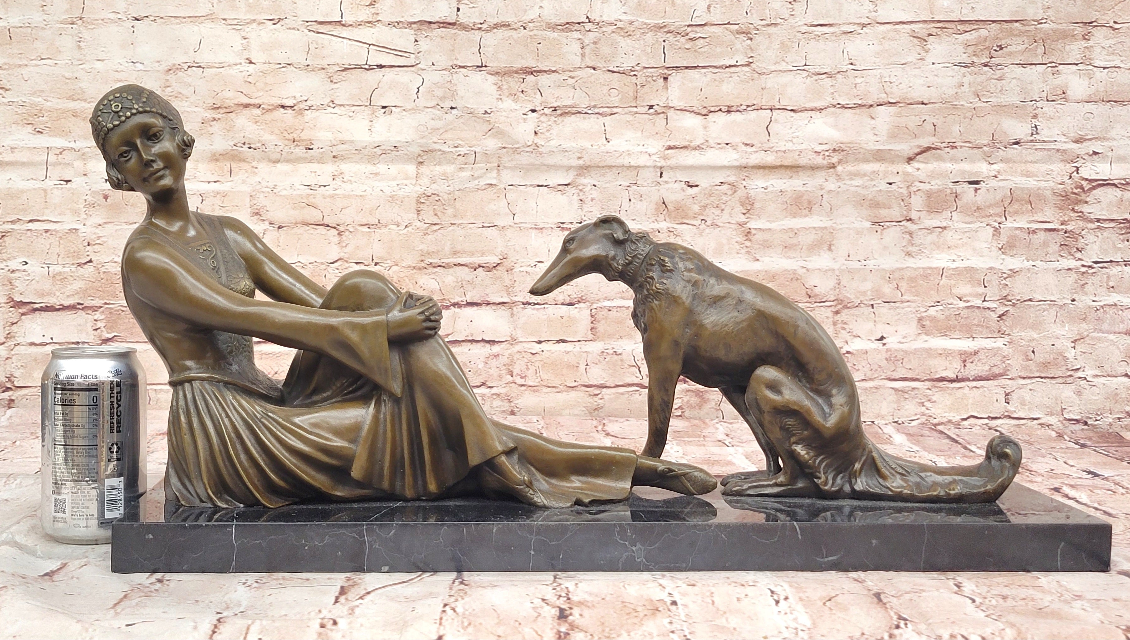 Handcrafted Bronze Art Deco Friends Forever Lady with Dogs Statue Chiparus