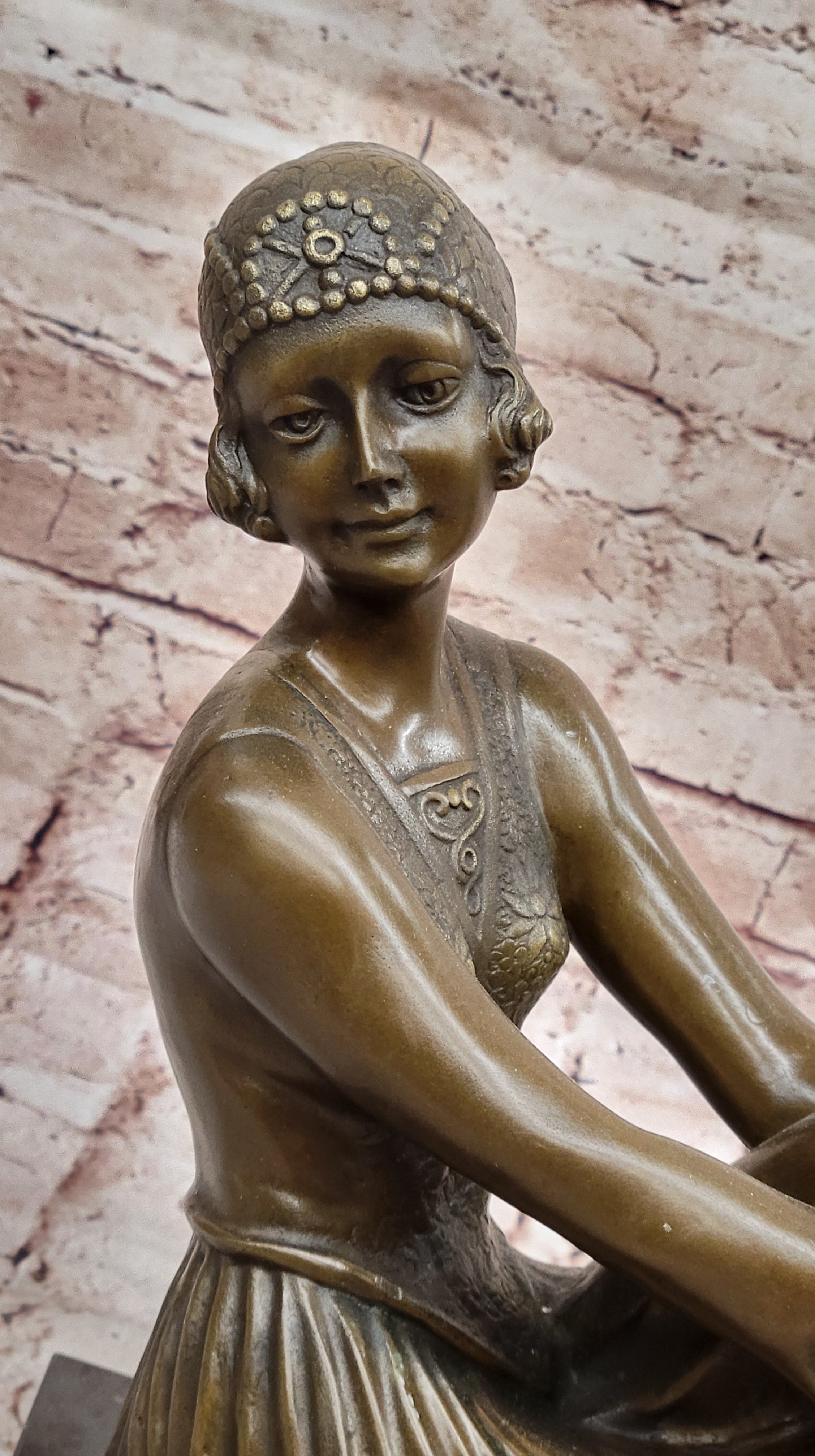 Handcrafted Bronze Art Deco Friends Forever Lady with Dogs Statue Chiparus