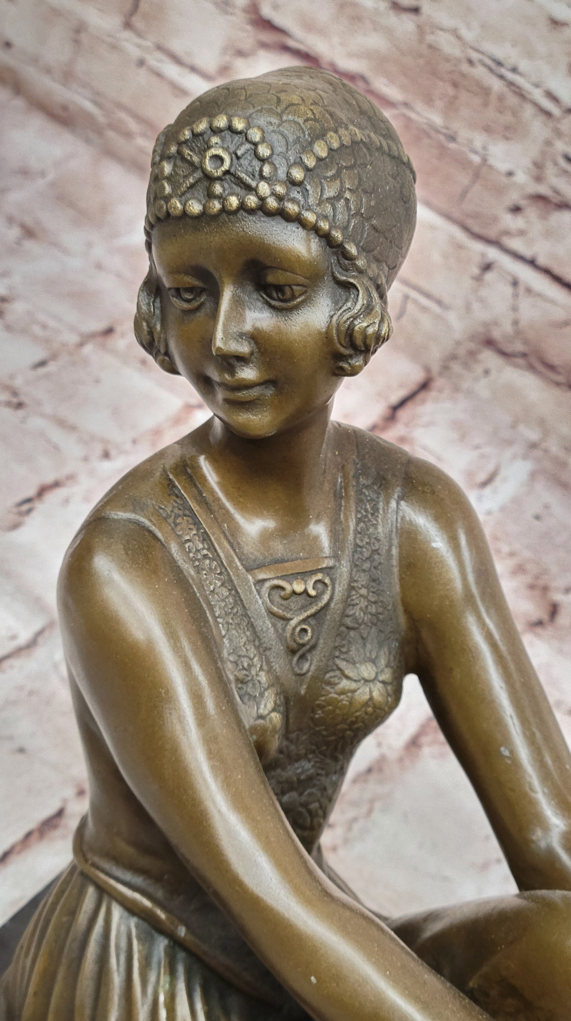 Handcrafted Bronze Art Deco Friends Forever Lady with Dogs Statue Chiparus