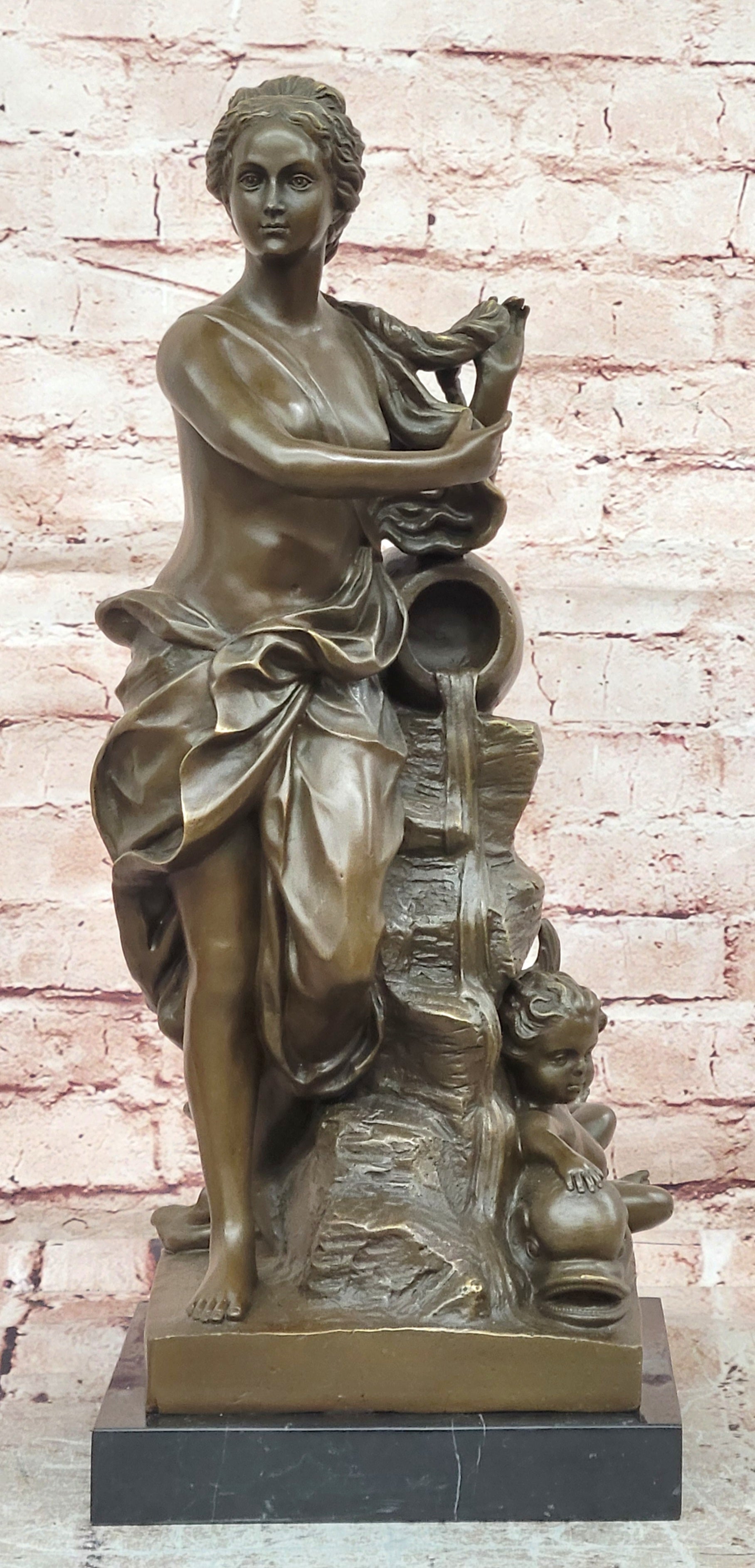 Bronze Goddess Venus and Cupid Statue Signed Cesaro Fine Art Sculpture
