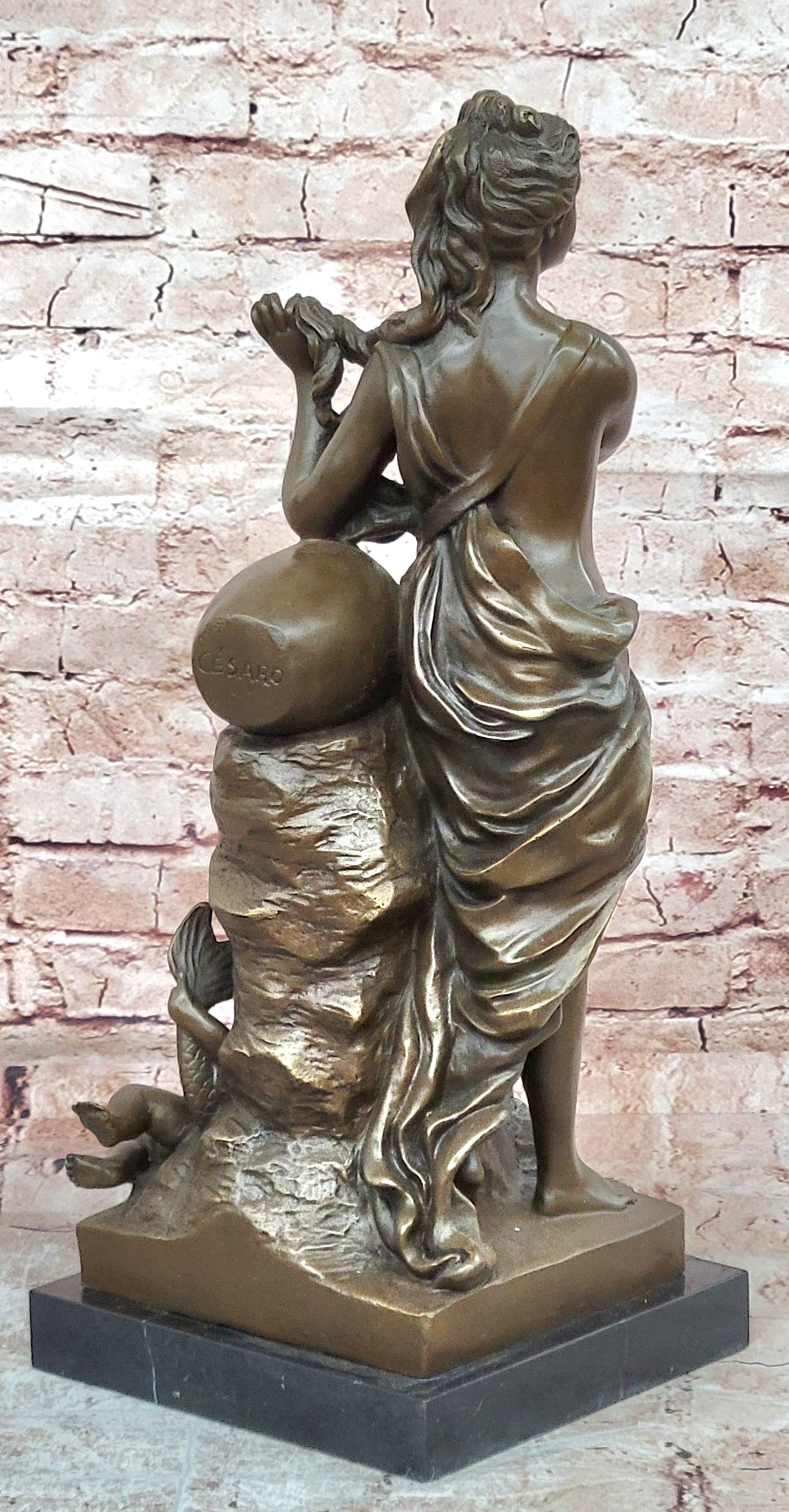 Bronze Goddess Venus and Cupid Statue Signed Cesaro Fine Art Sculpture