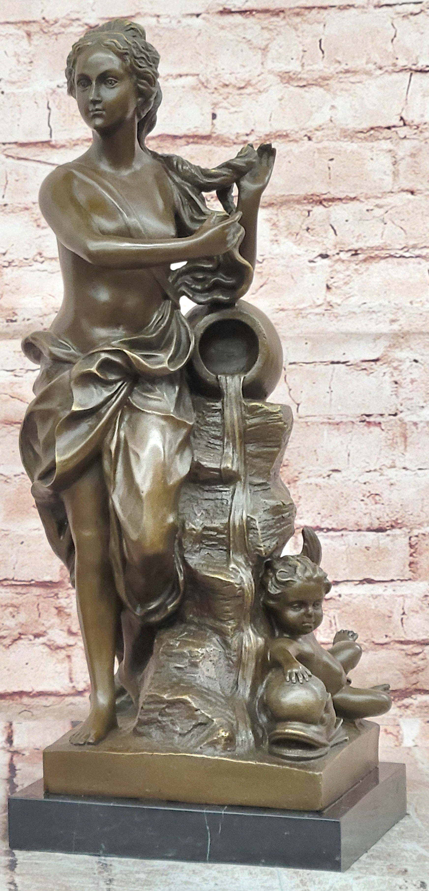 Bronze Goddess Venus and Cupid Statue Signed Cesaro Fine Art Sculpture