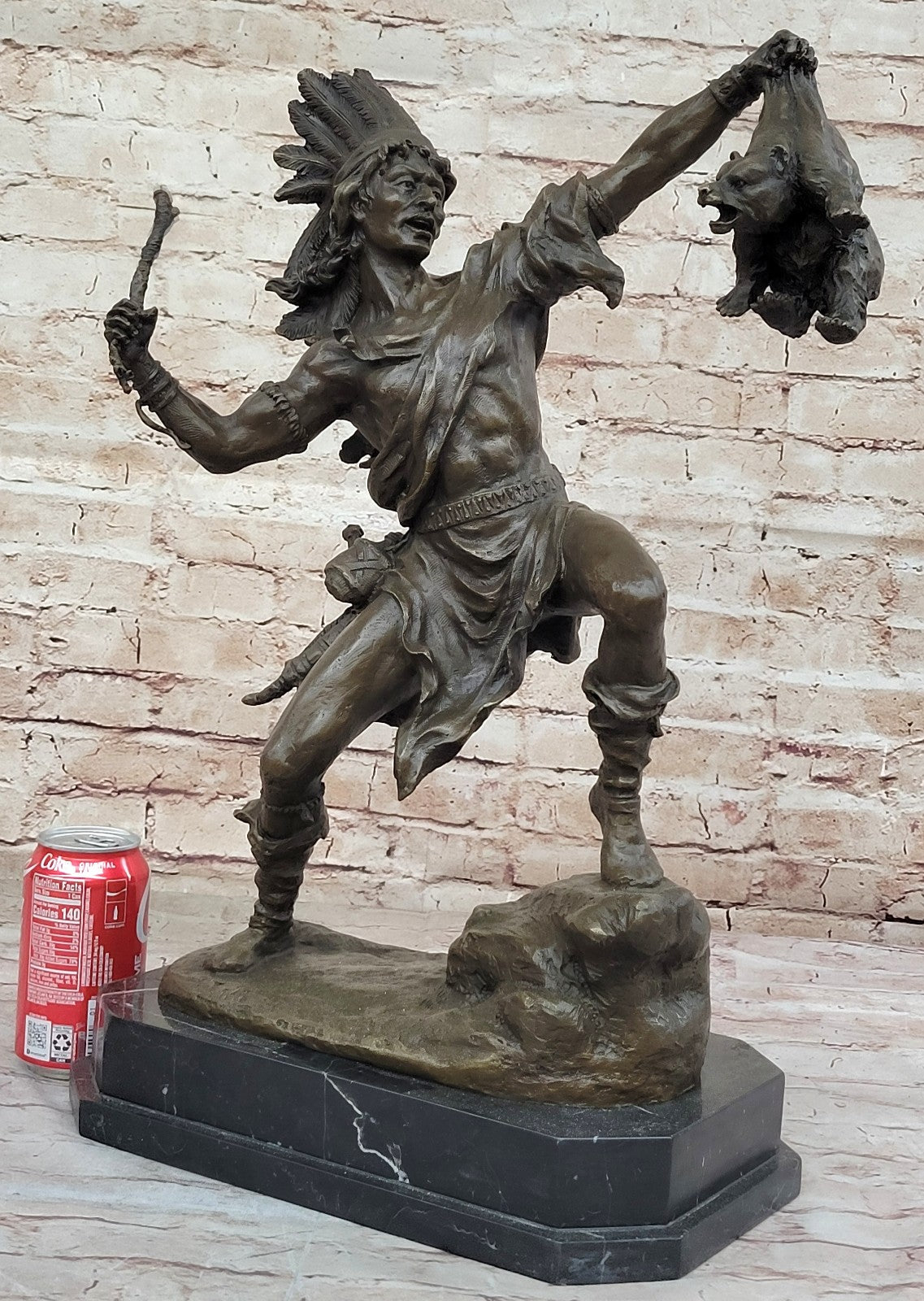 Hot Cast Elegance: Kauba`s Tribute Bronze - Native American with Baby Bear