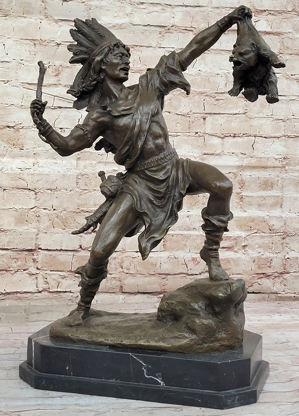 Hot Cast Elegance: Kauba`s Tribute Bronze - Native American with Baby Bear