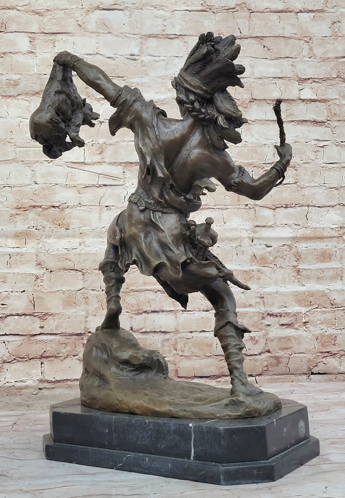 Hot Cast Elegance: Kauba`s Tribute Bronze - Native American with Baby Bear