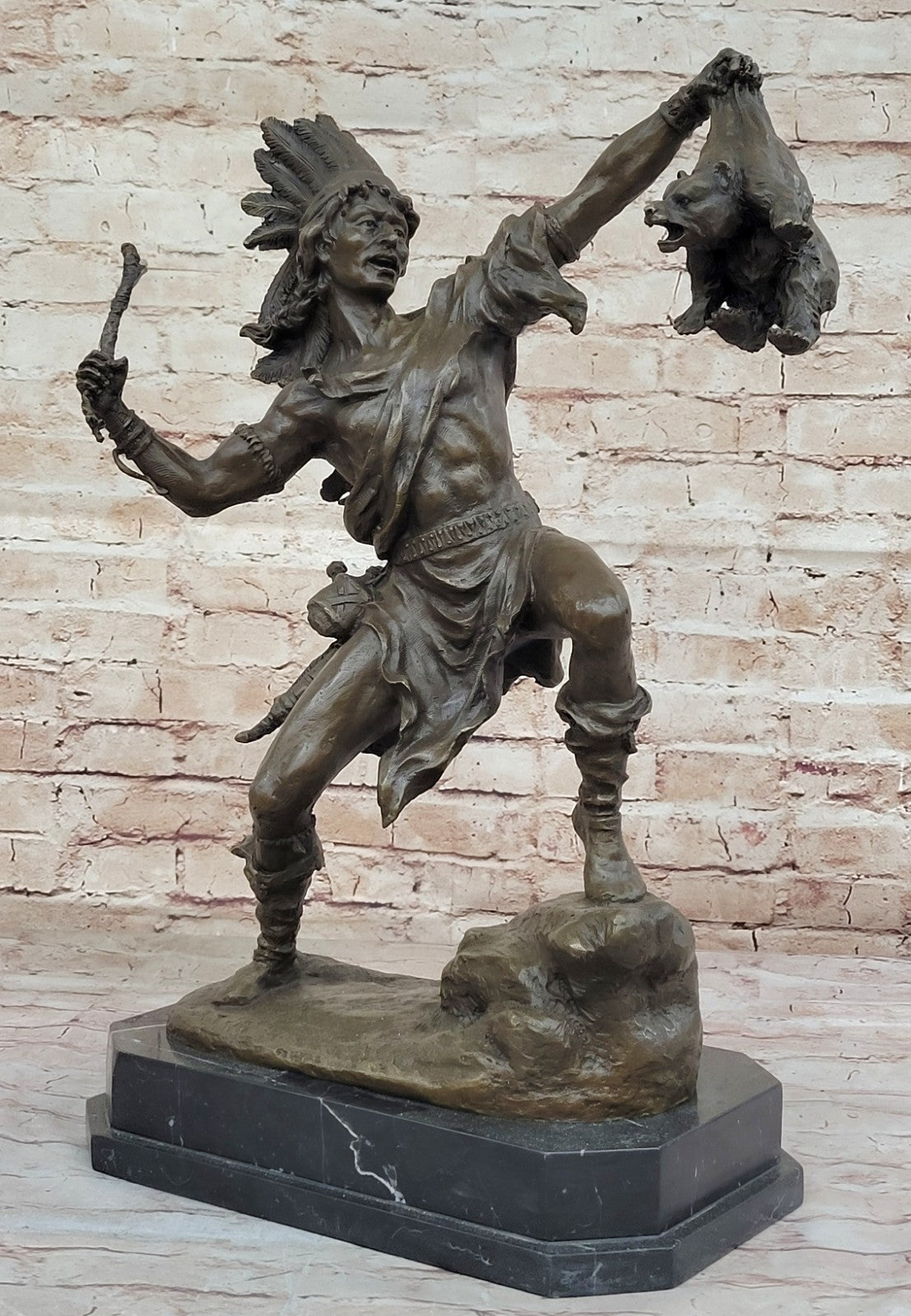 Hot Cast Elegance: Kauba`s Tribute Bronze - Native American with Baby Bear