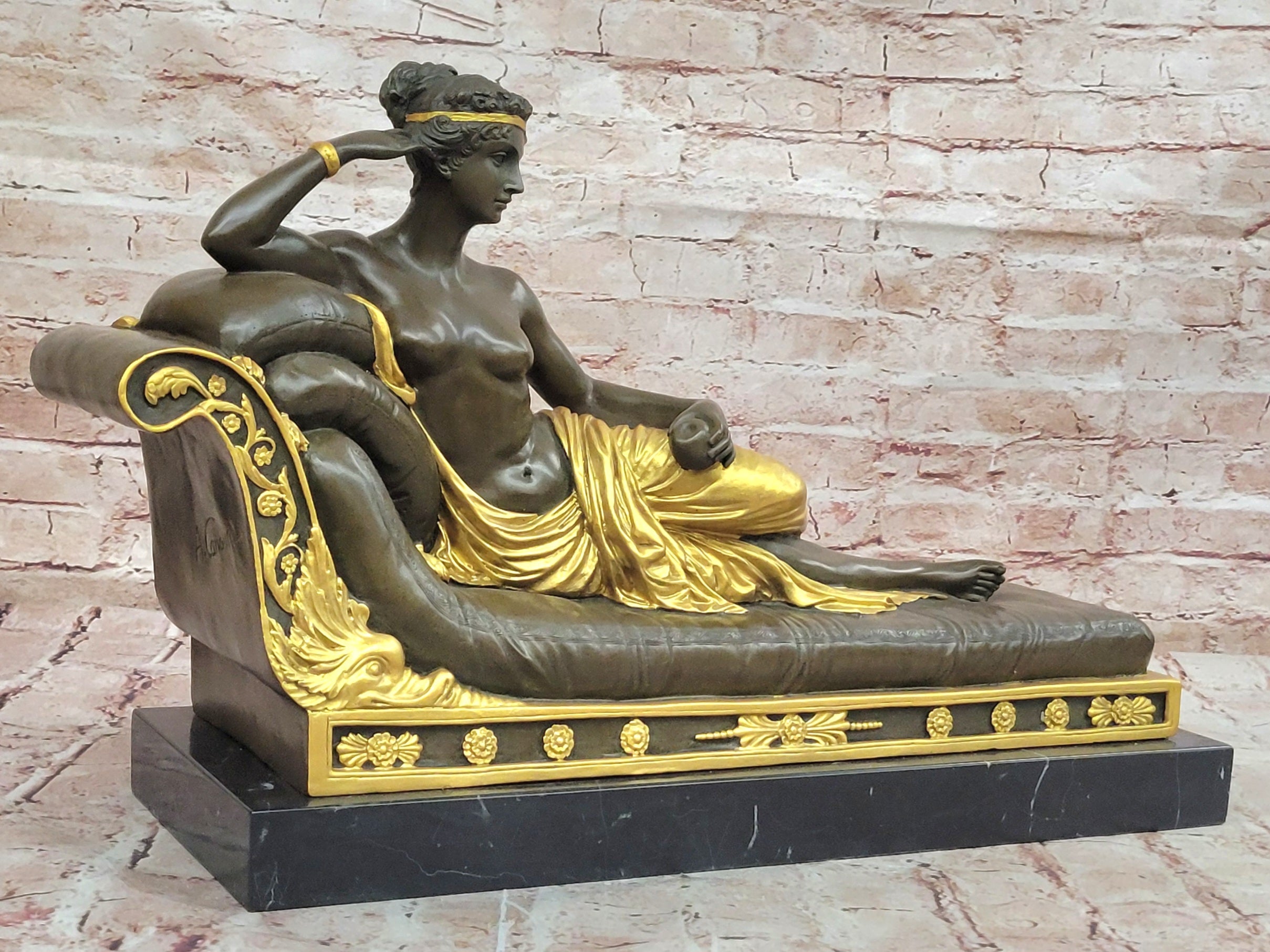 Bronze Sculpture Gold Patina Hand Made by Lost Wax Method Gorgeous Woman