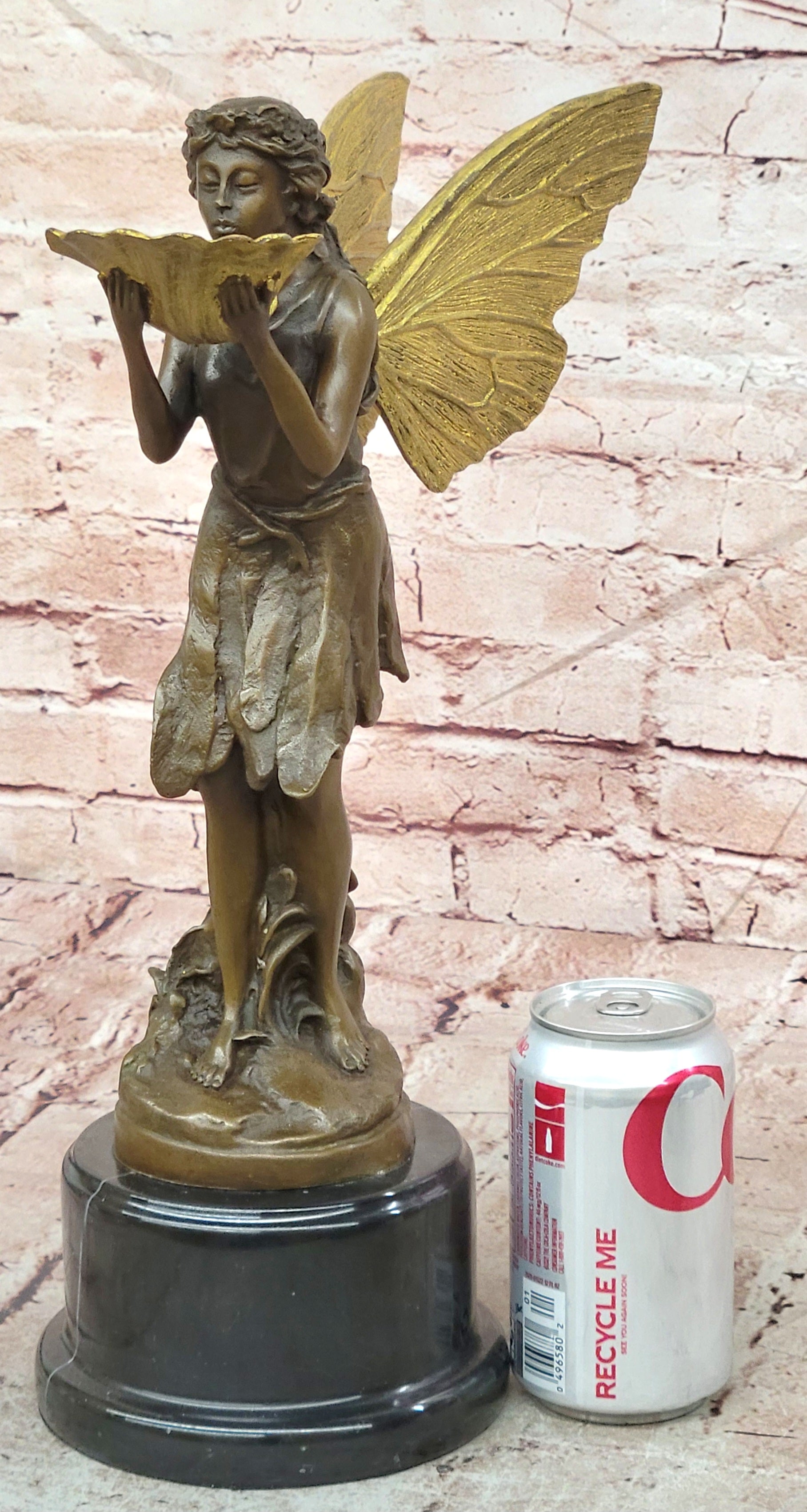 Gorgeous Large Bronze Metal Garden Fairy Statue Home Decor Gilt Sculpture Golden