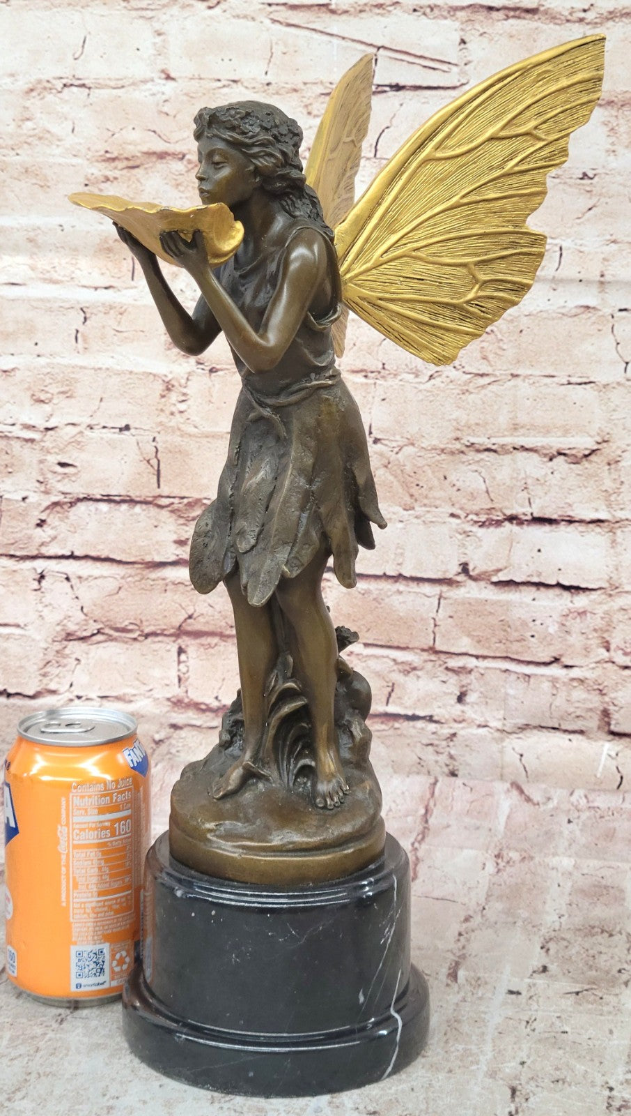 Gorgeous Large Bronze Metal Garden Fairy Statue Home Decor Gilt Sculpture Golden
