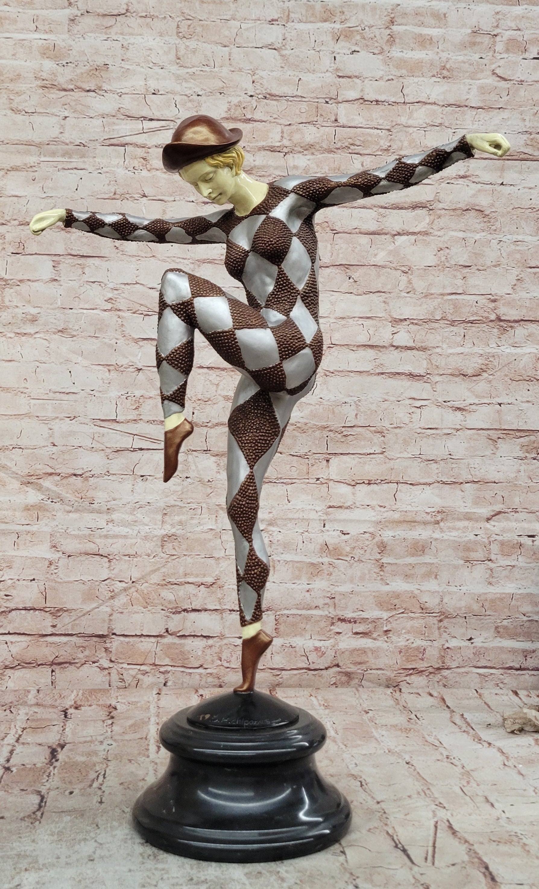 Cold Painted Bronze Harlequin Sculpture Extra Large Art Deco Collectible Statue