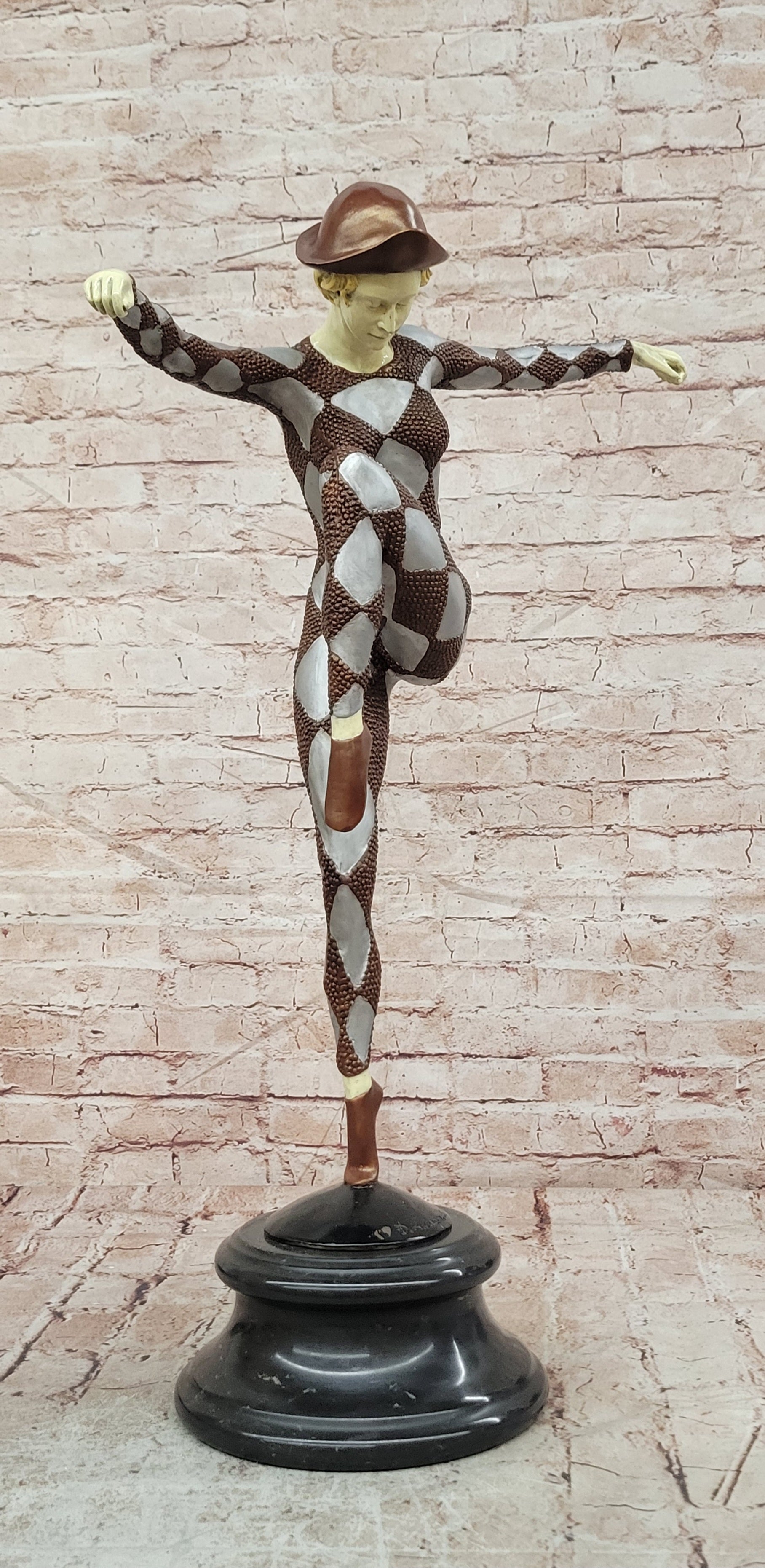 Cold Painted Bronze Harlequin Sculpture Extra Large Art Deco Collectible Statue
