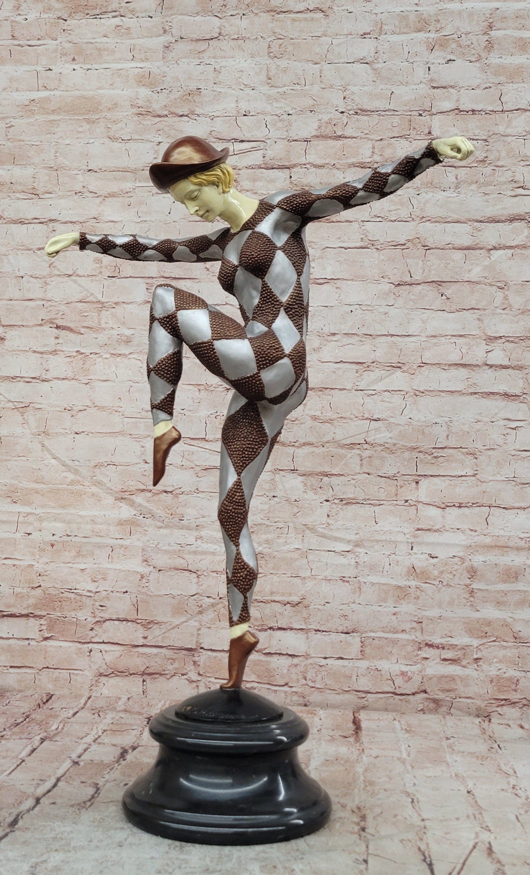 Cold Painted Bronze Harlequin Sculpture Extra Large Art Deco Collectible Statue
