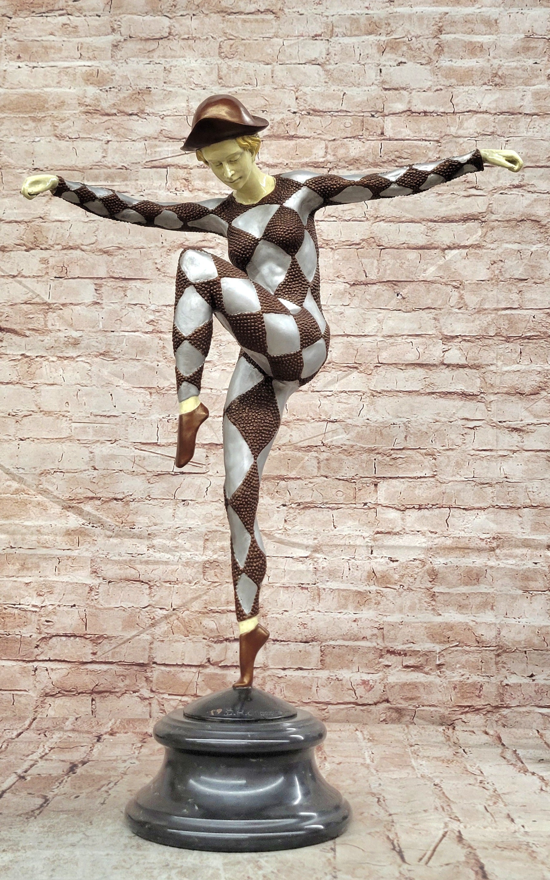 Cold Painted Bronze Harlequin Sculpture Extra Large Art Deco Collectible Statue