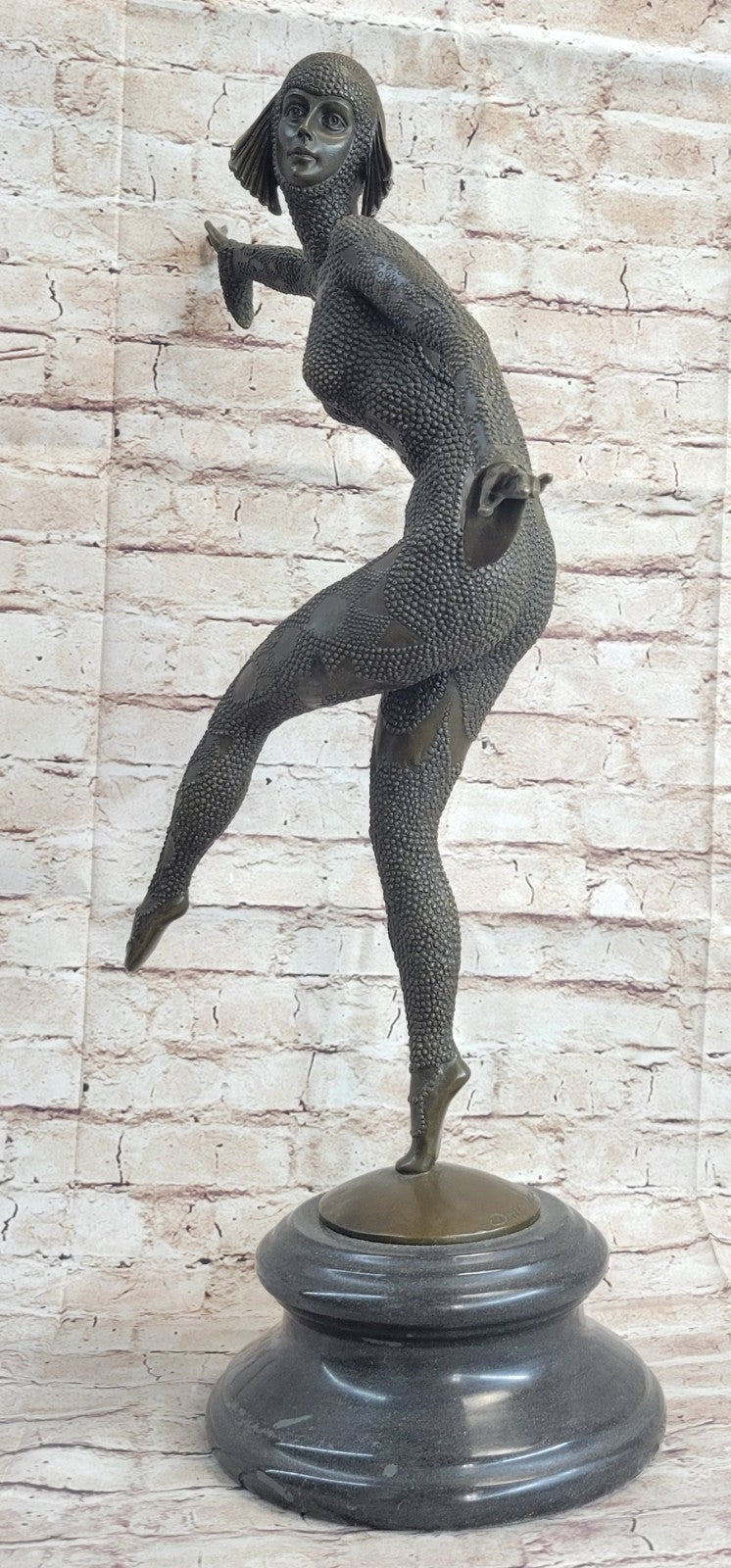 Art Deco Signed Chiparus Dancer Bronze Sculpture Marble Statue Figurine Figure