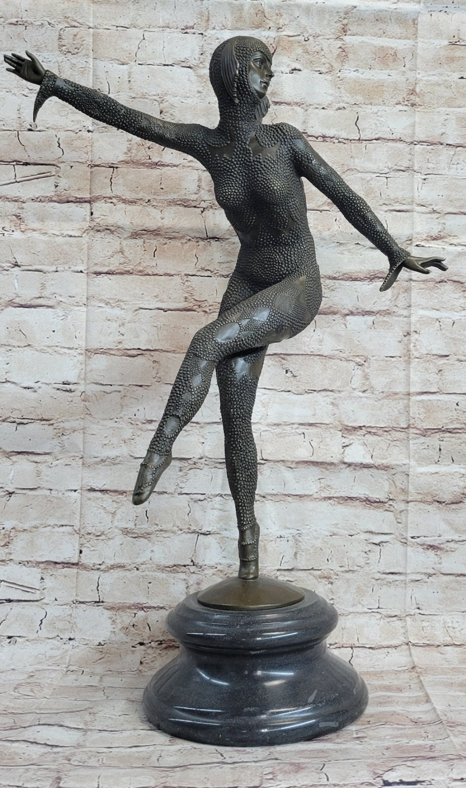 Art Deco Signed Chiparus Dancer Bronze Sculpture Marble Statue Figurine Figure