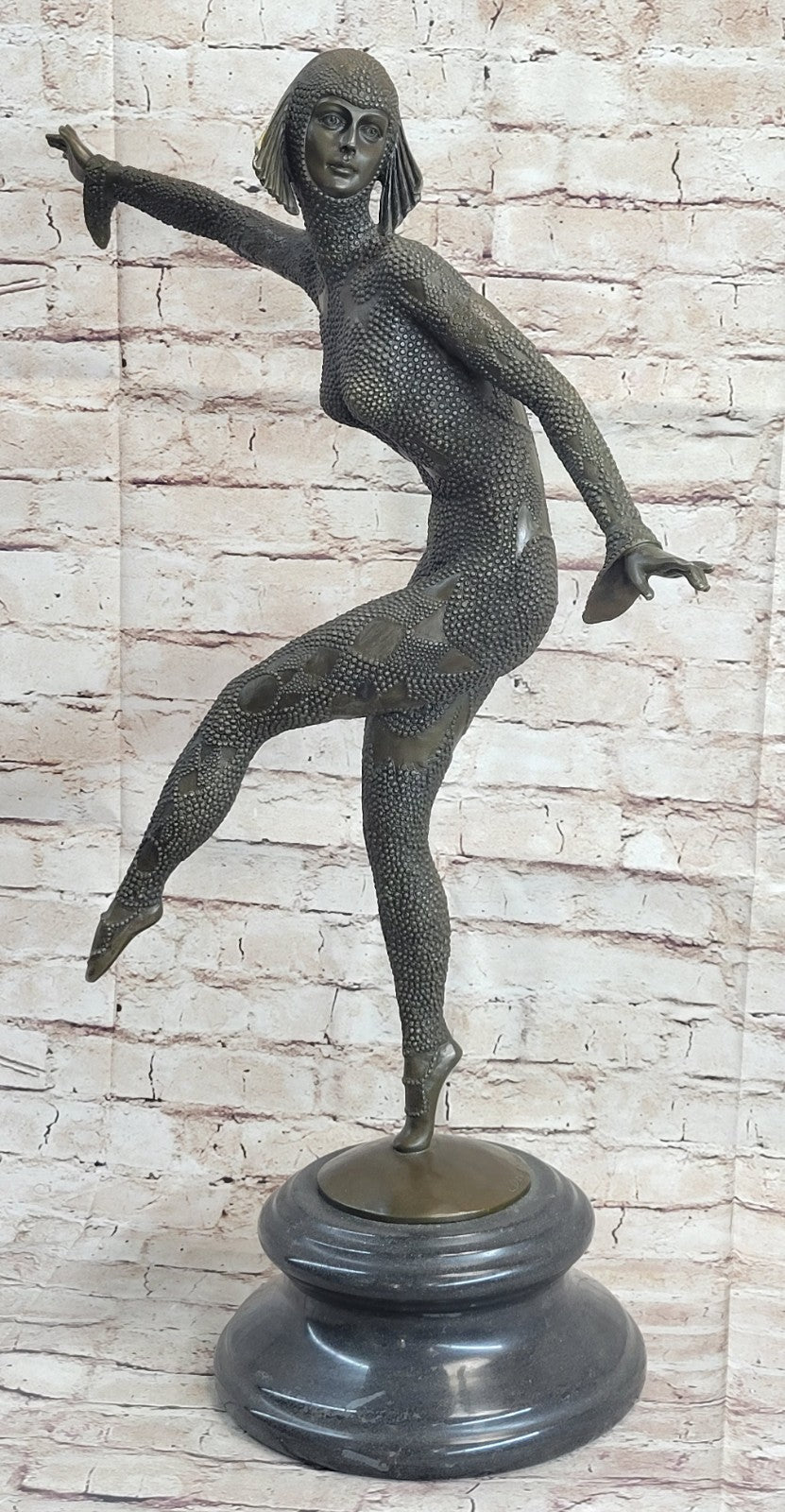 Art Deco Signed Chiparus Dancer Bronze Sculpture Marble Statue Figurine Figure