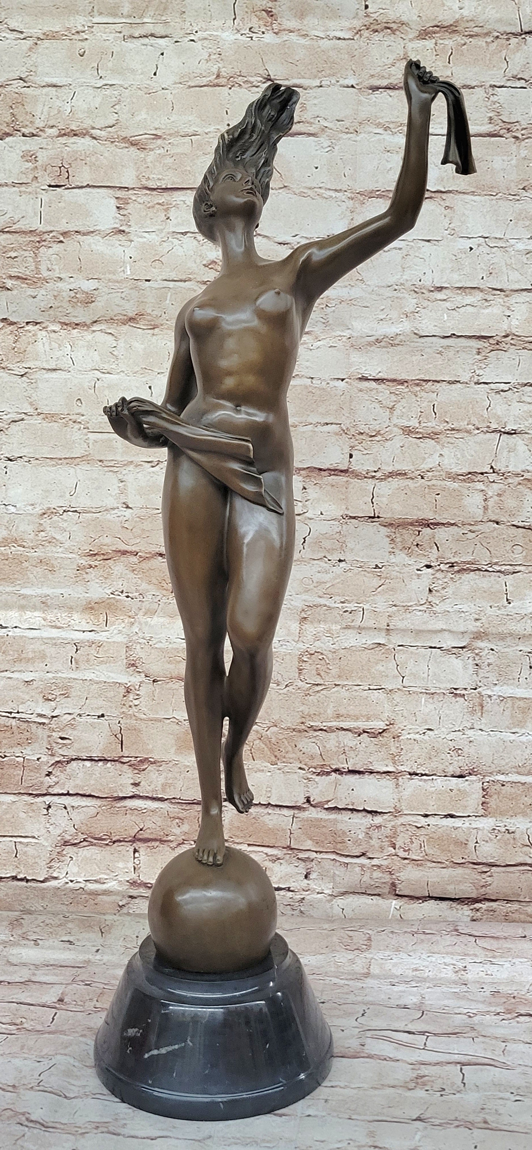 NAKED SEA GODDESS BRONZE SCULPTURE STATUE MARBLE BASE FIGURINE ART FIGURE SALE
