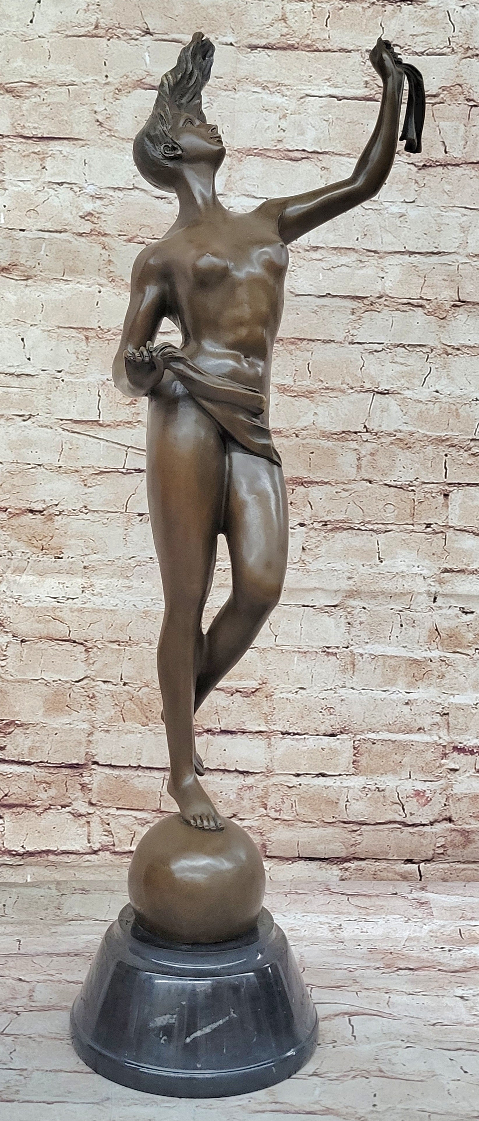 NAKED SEA GODDESS BRONZE SCULPTURE STATUE MARBLE BASE FIGURINE ART FIGURE SALE