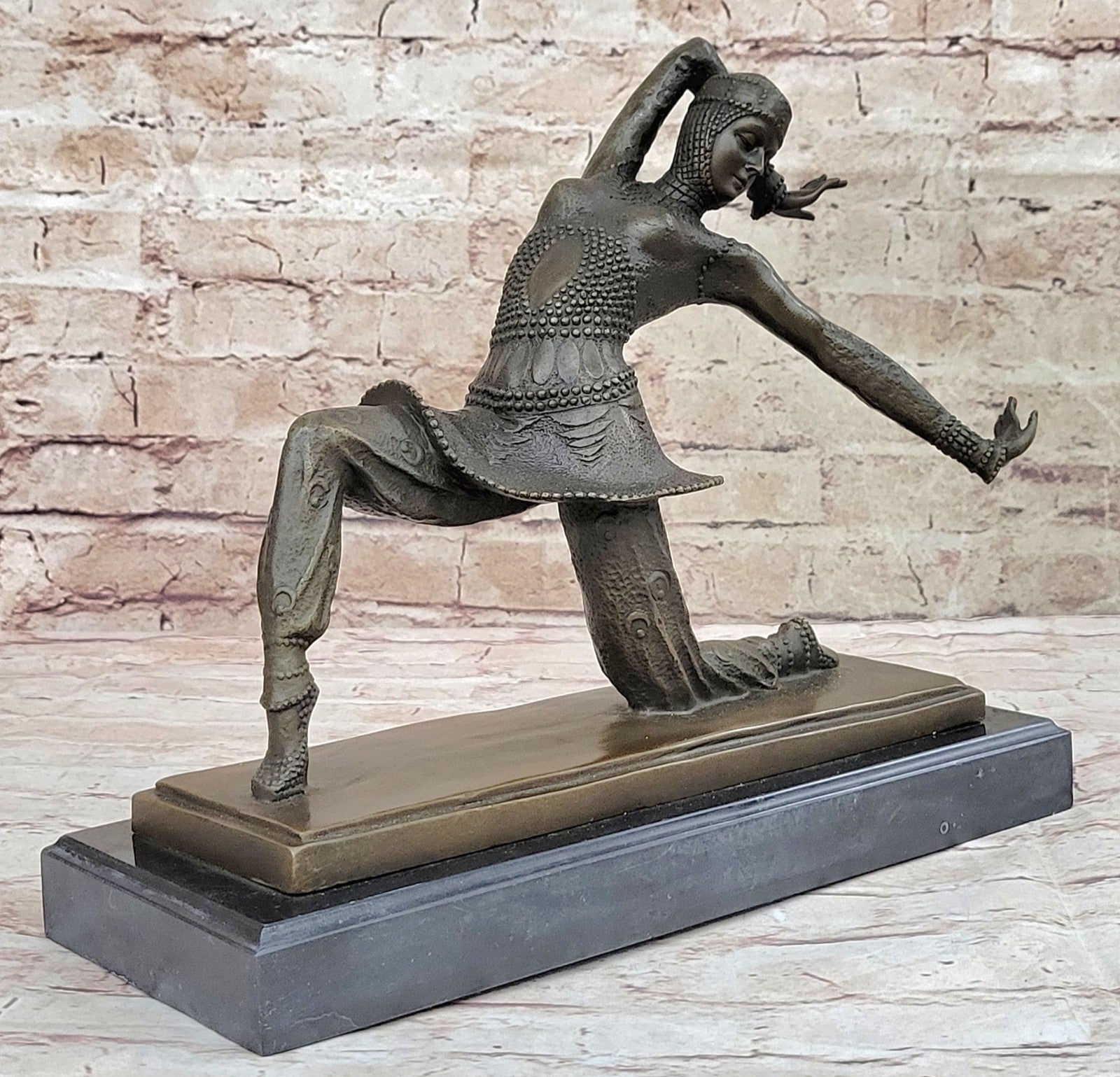 BRONZE ART DECO NOUVEAU SCULPTURE CHIPARUS LARGE MARBLE BASE FIGURINE HOME DECOR