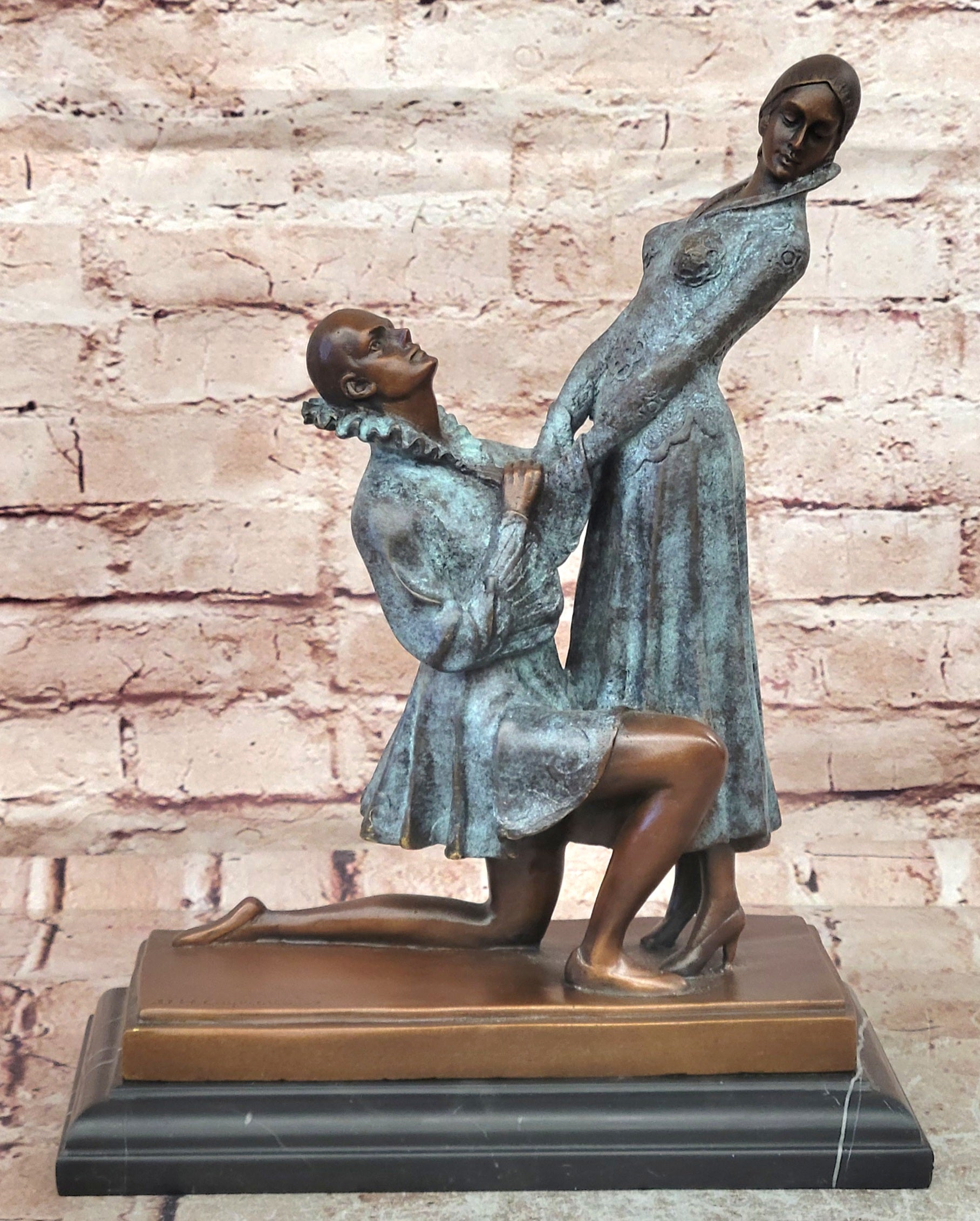 Art Deco Bronze Couple Sculpture After Chiparus Signed Romantic Statue Art