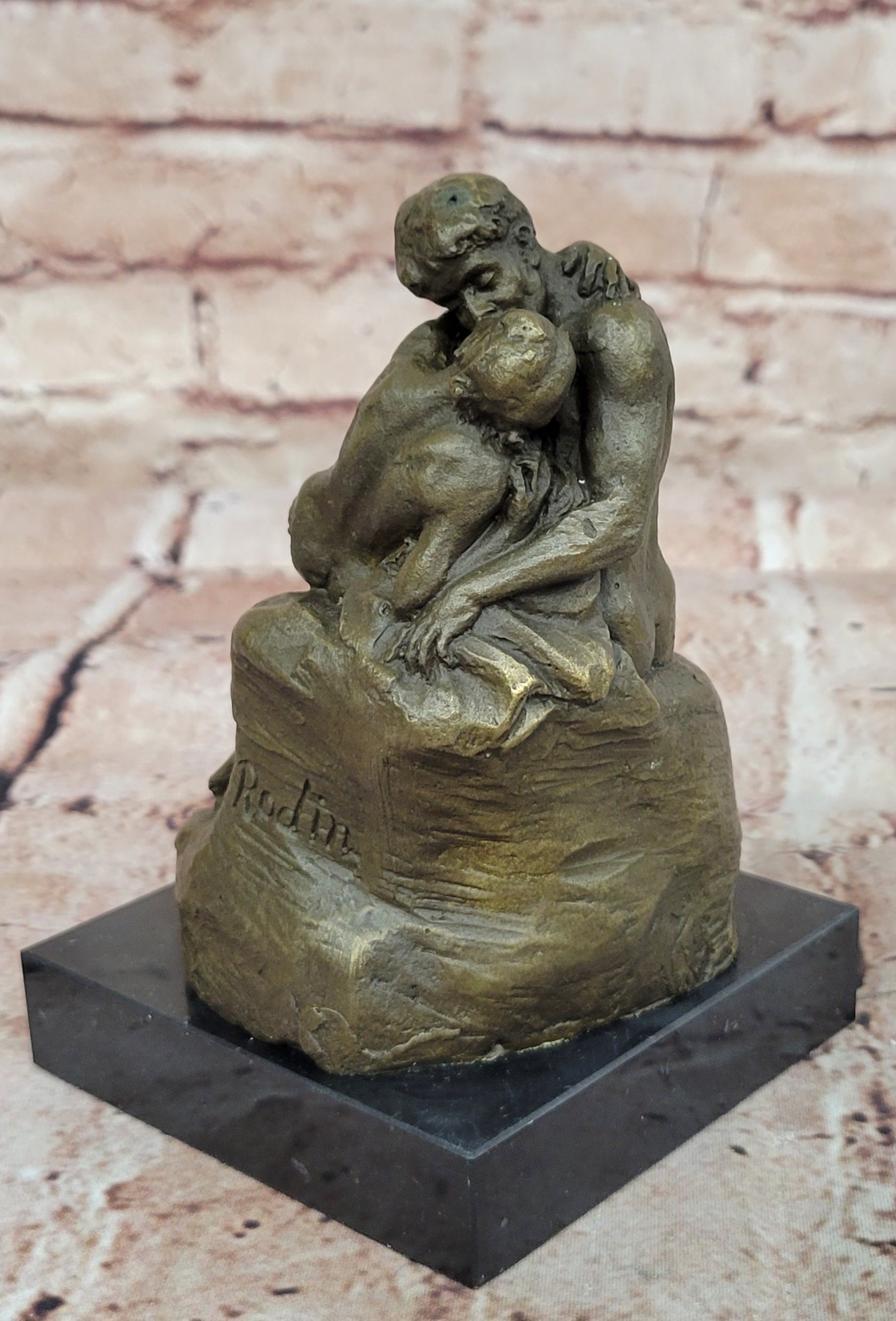 SIGNED BRONZE SCULPTURE FRENCH RODIN "THE KISS" CLASSIC STATUE ON MARBLE HOTCAST