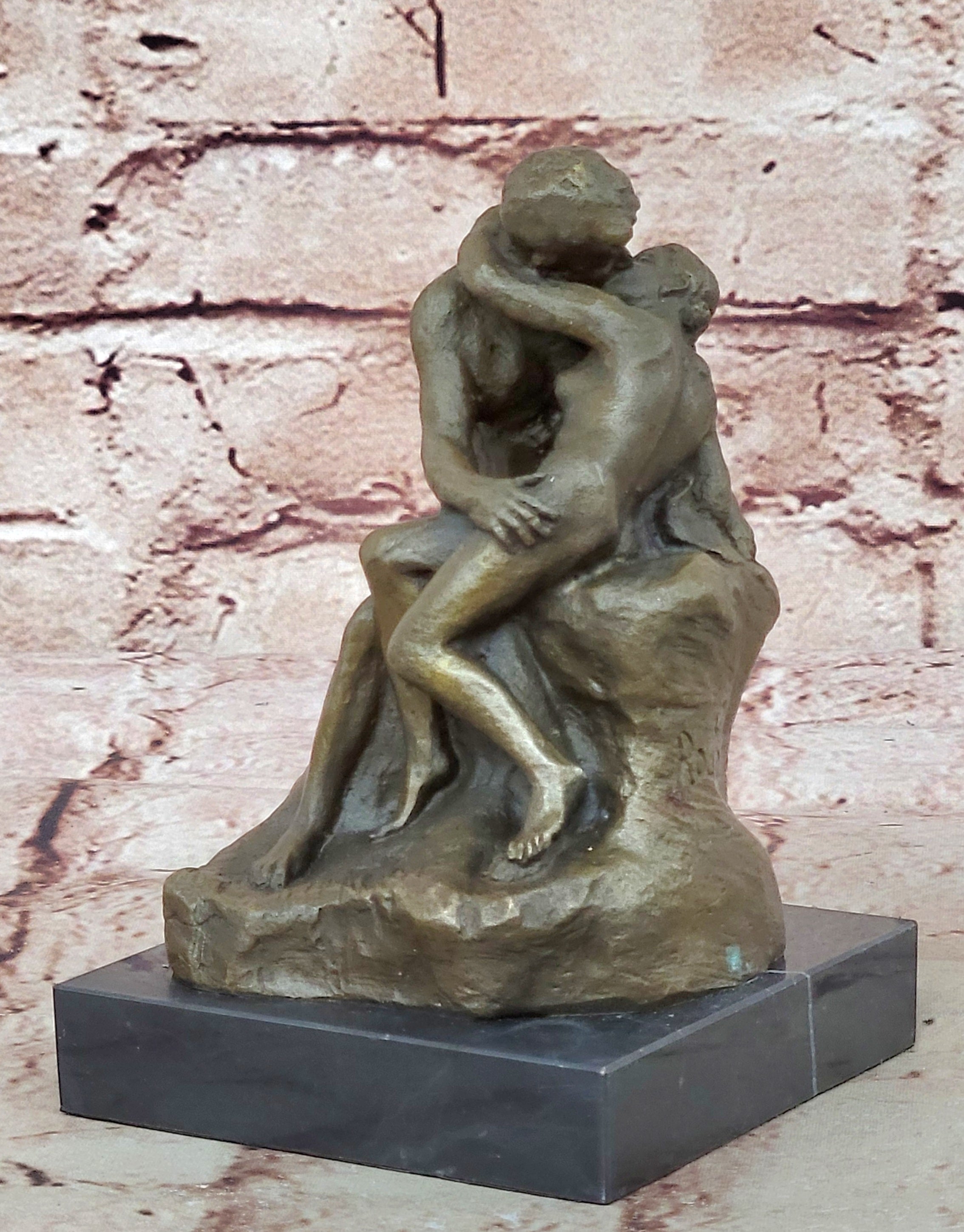 SIGNED BRONZE SCULPTURE FRENCH RODIN "THE KISS" CLASSIC STATUE ON MARBLE HOTCAST