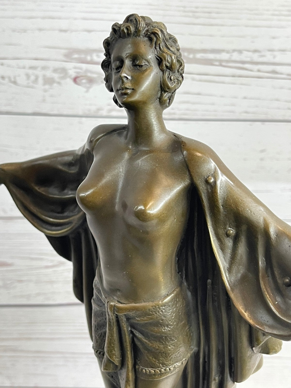 Art Deco Nude Girl Female Classic Bronze Sculpture Figurine Marble Base Figure