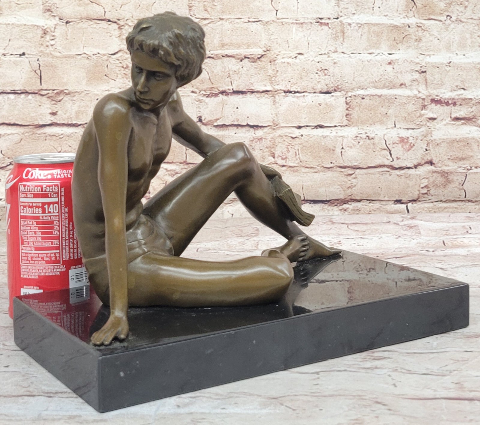 Handcrafted Preiss Figurine: Boy Reading a Book, Collectible Artwork for Home Office