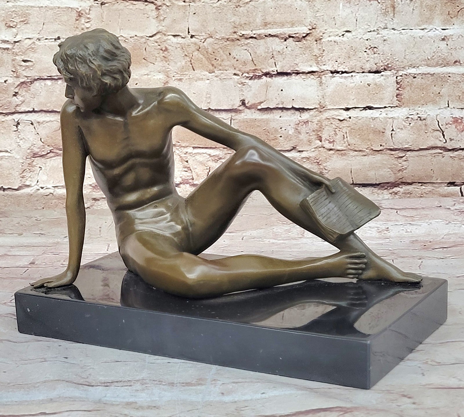 Handcrafted Preiss Figurine: Boy Reading a Book, Collectible Artwork for Home Office