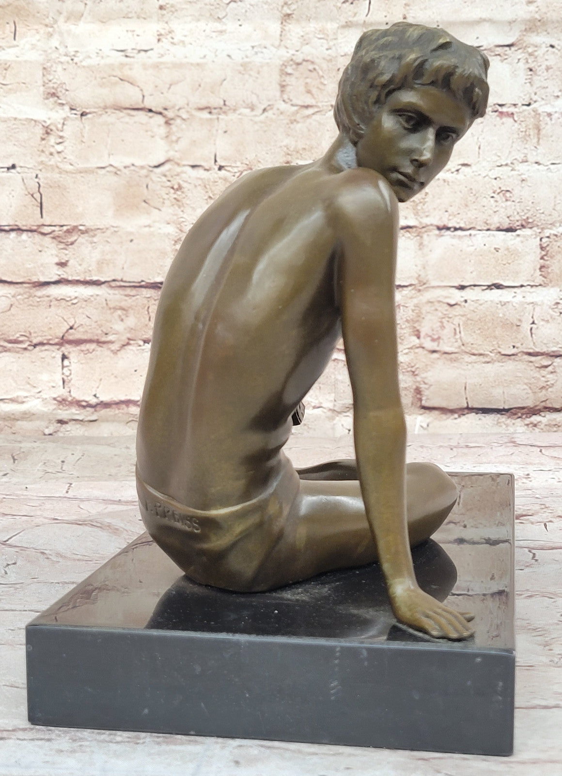 Handcrafted Preiss Figurine: Boy Reading a Book, Collectible Artwork for Home Office